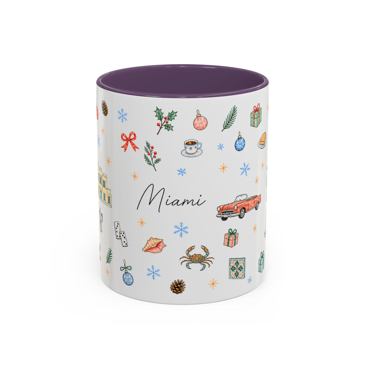 Miami Christmas Mug | Watercolor Art Deco City Souvenir (11oz/15oz)