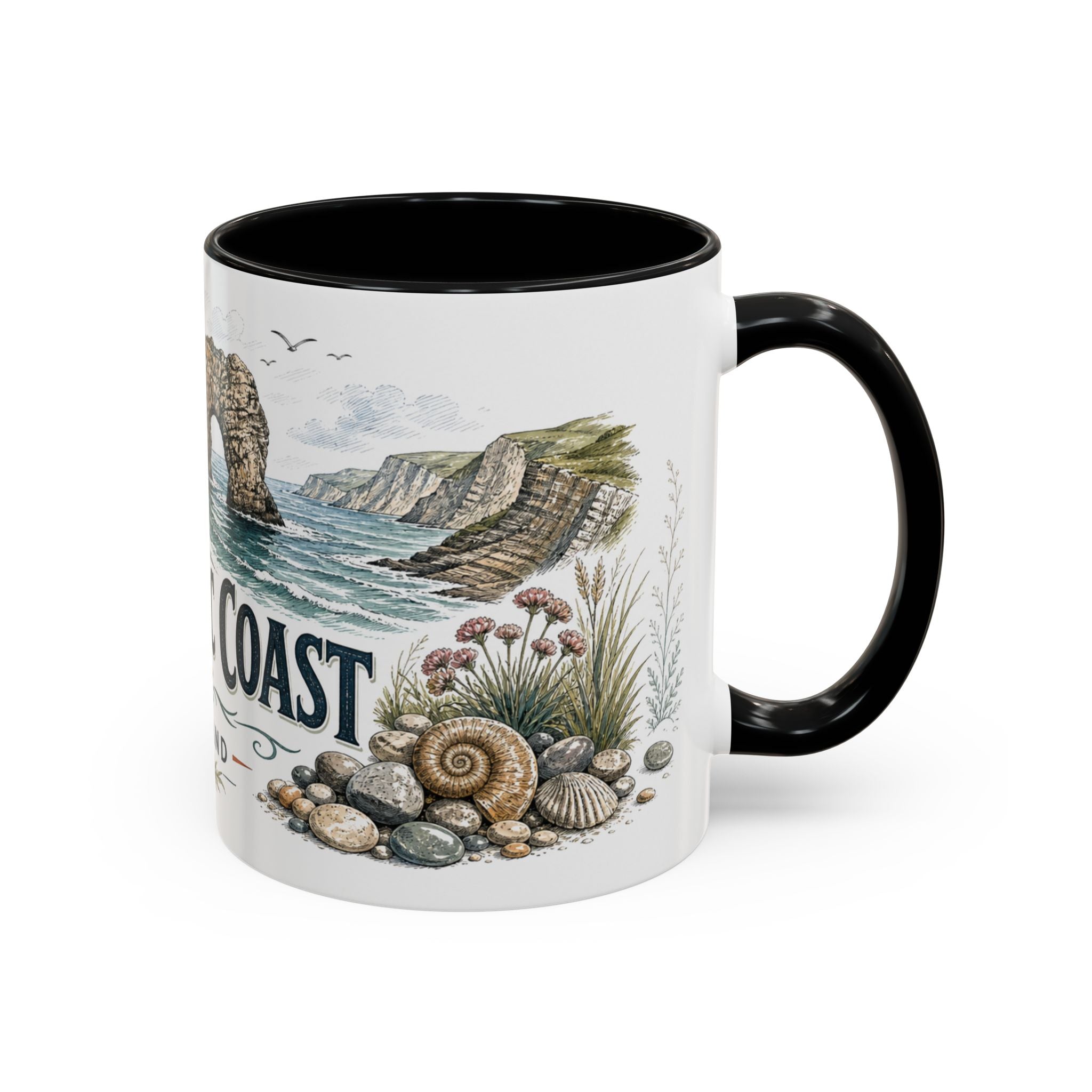 Jurassic Coast Mug, England Travel Souvenir, Bucket List Gift, Accent Ceramic Coffee Mug 11oz 15oz