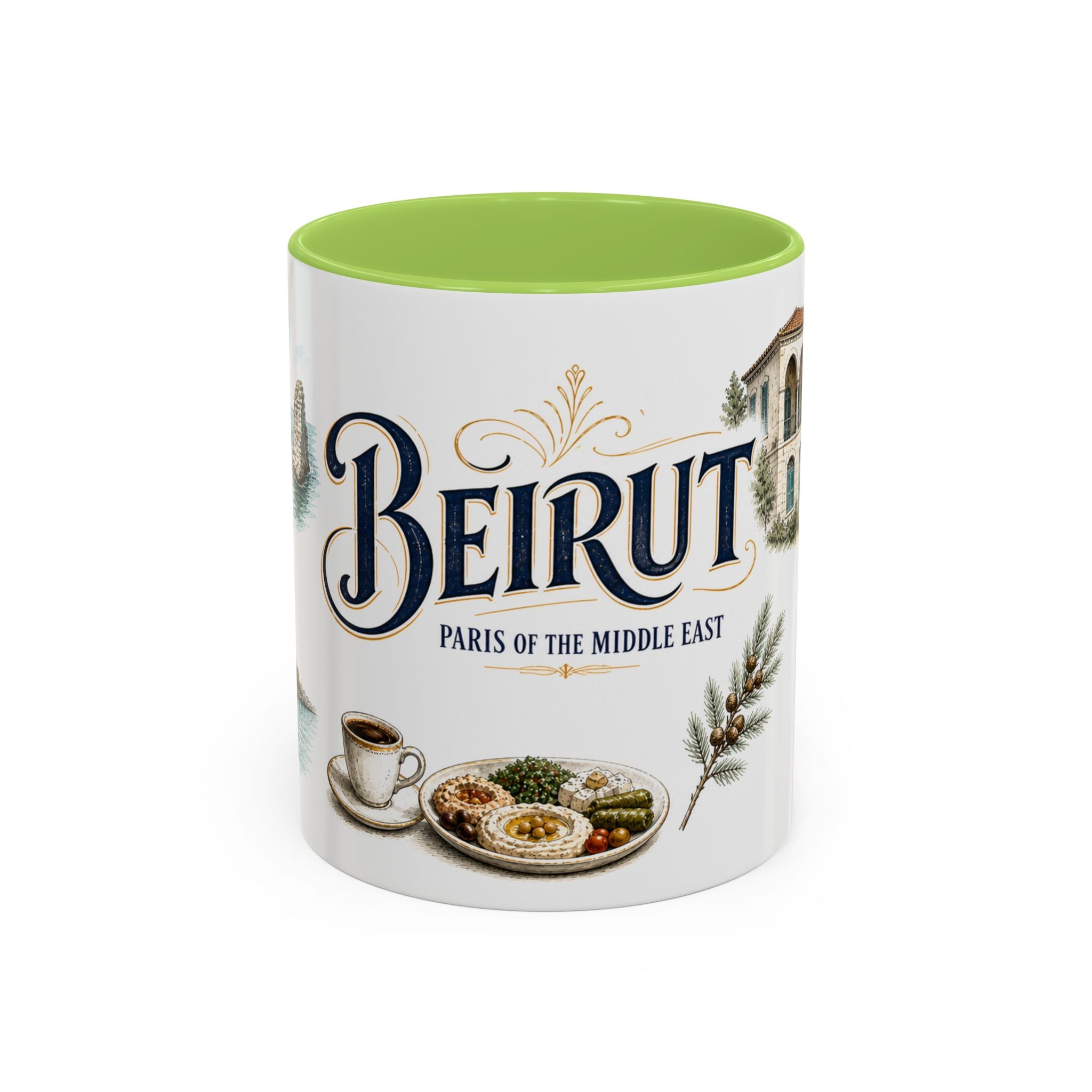 Beirut Coffee Mug | Lebanon Travel Souvenir | Vintage Illustrated City Gift | 11 oz 15 oz Accent Mug