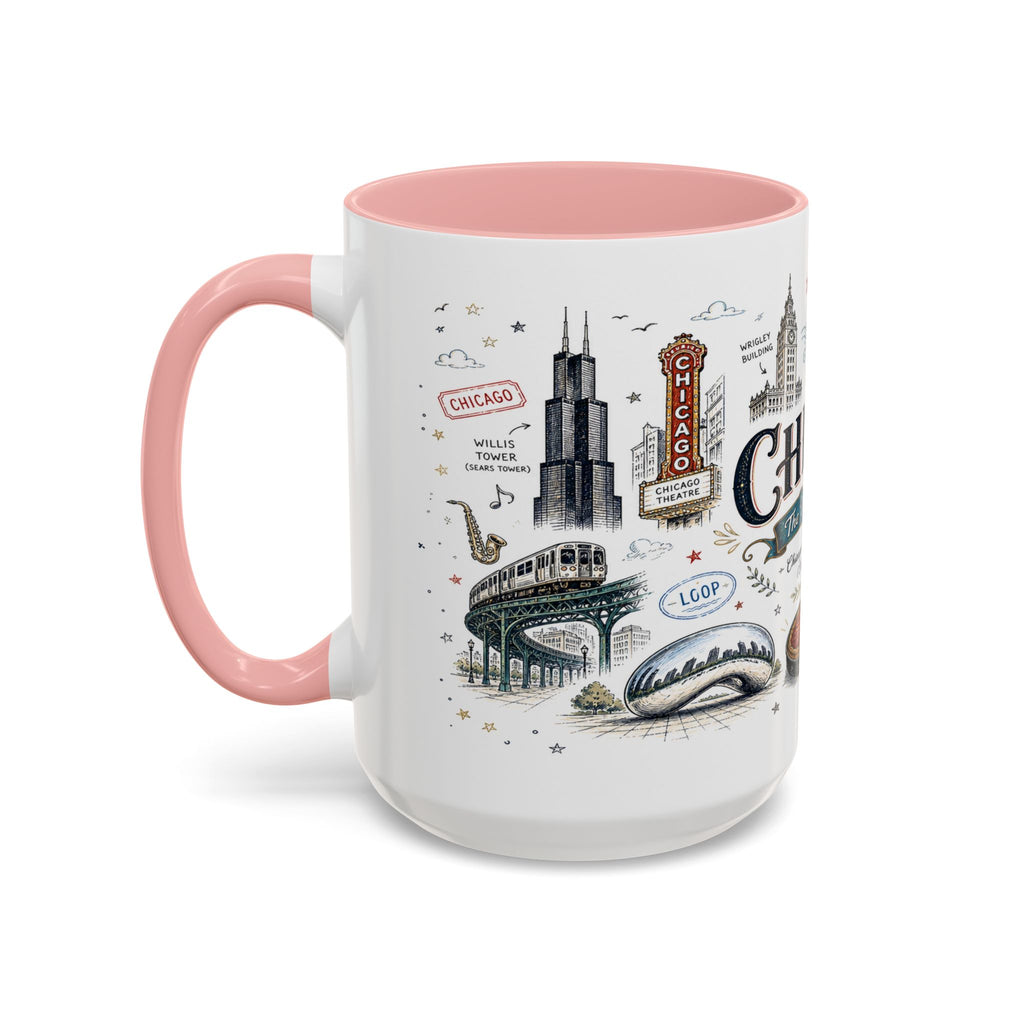 Chicago Coffee Mug | Illinois Souvenir City Gift | Accent Color Ceramic 11oz 15oz