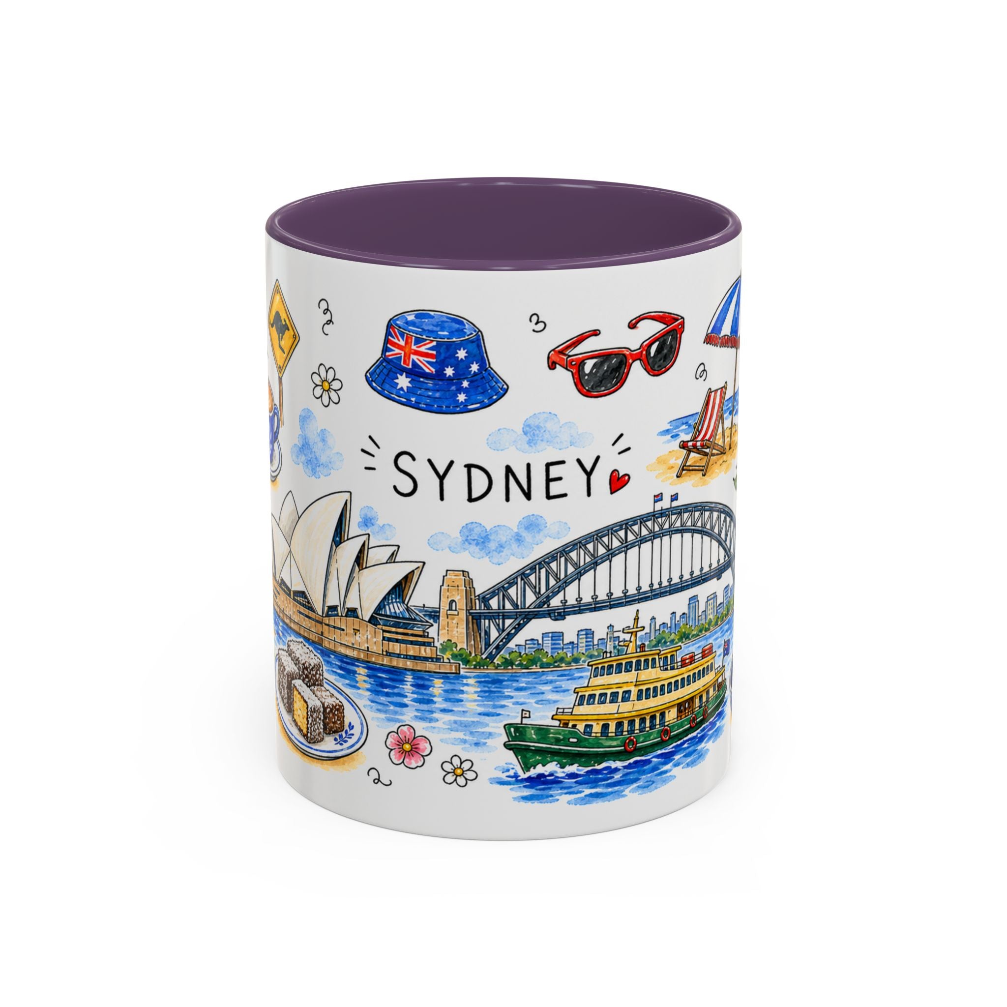 Sydney Illustrated Travel Mug | City Souvenir Accent Coffee Mug | 11oz 15oz Ceramic Cup