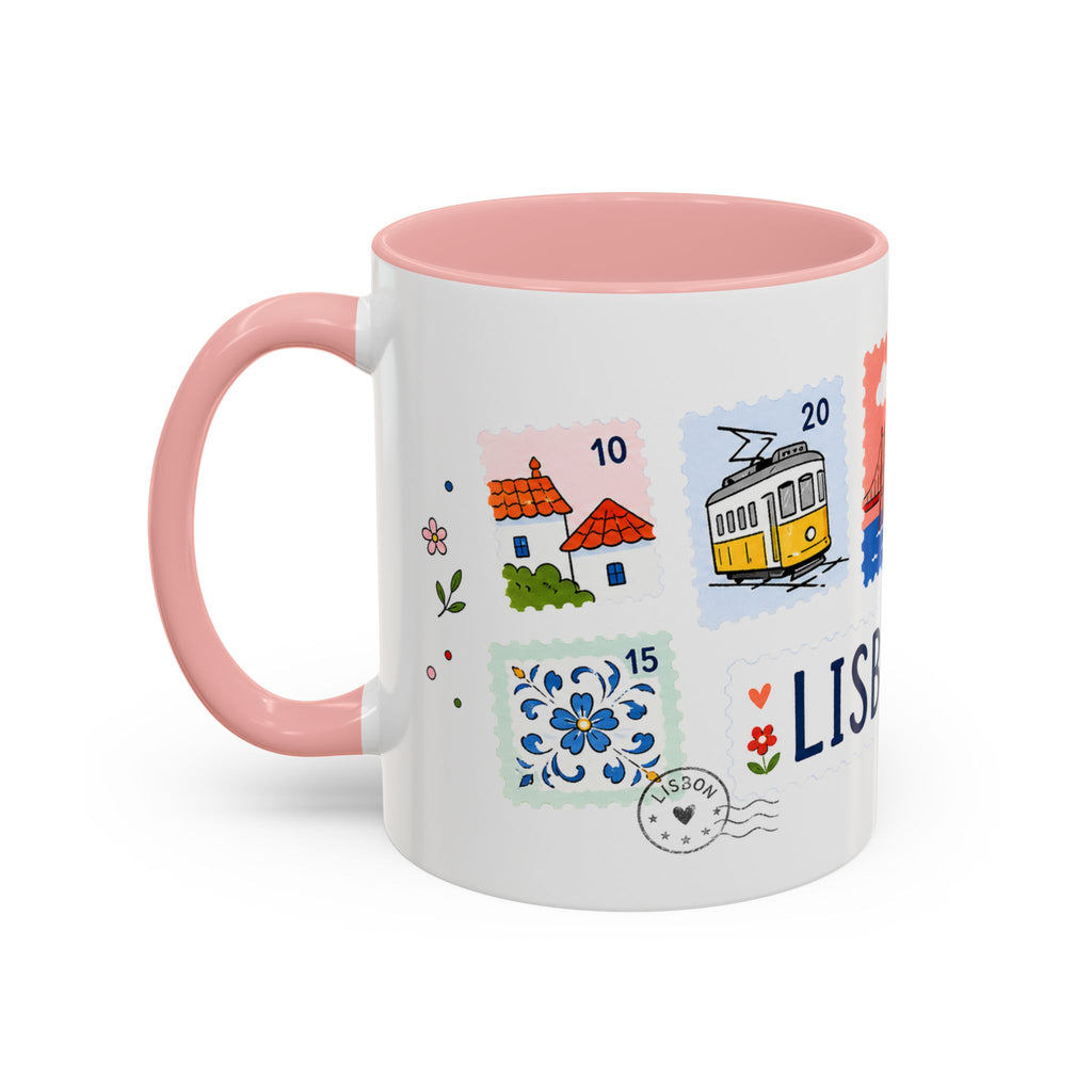 Lisbon Coffee Mug | Postage Stamp Collage Mug | Travel Souvenir Accent Cup 11oz 15oz