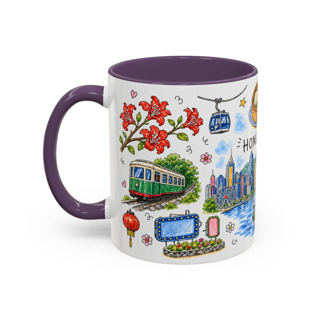 Hong Kong Illustrated Travel Mug | City Souvenir Accent Coffee Mug | 11oz 15oz Ceramic Cup