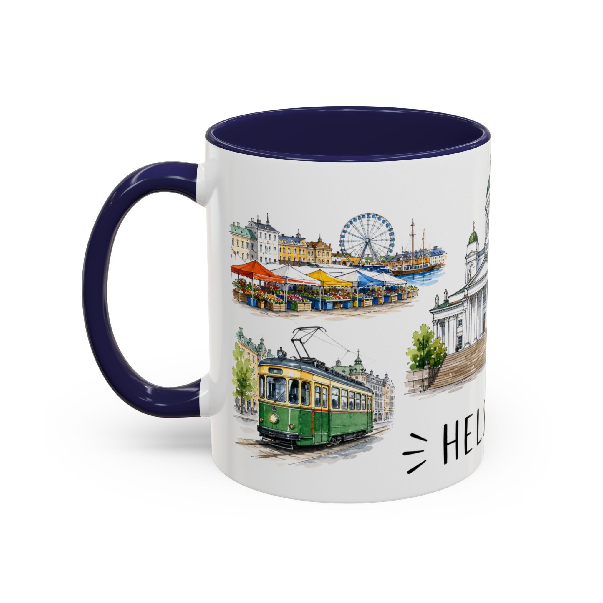 Helsinki Illustrated Travel Mug | City Souvenir Accent Coffee Mug | 11oz 15oz Ceramic Cup