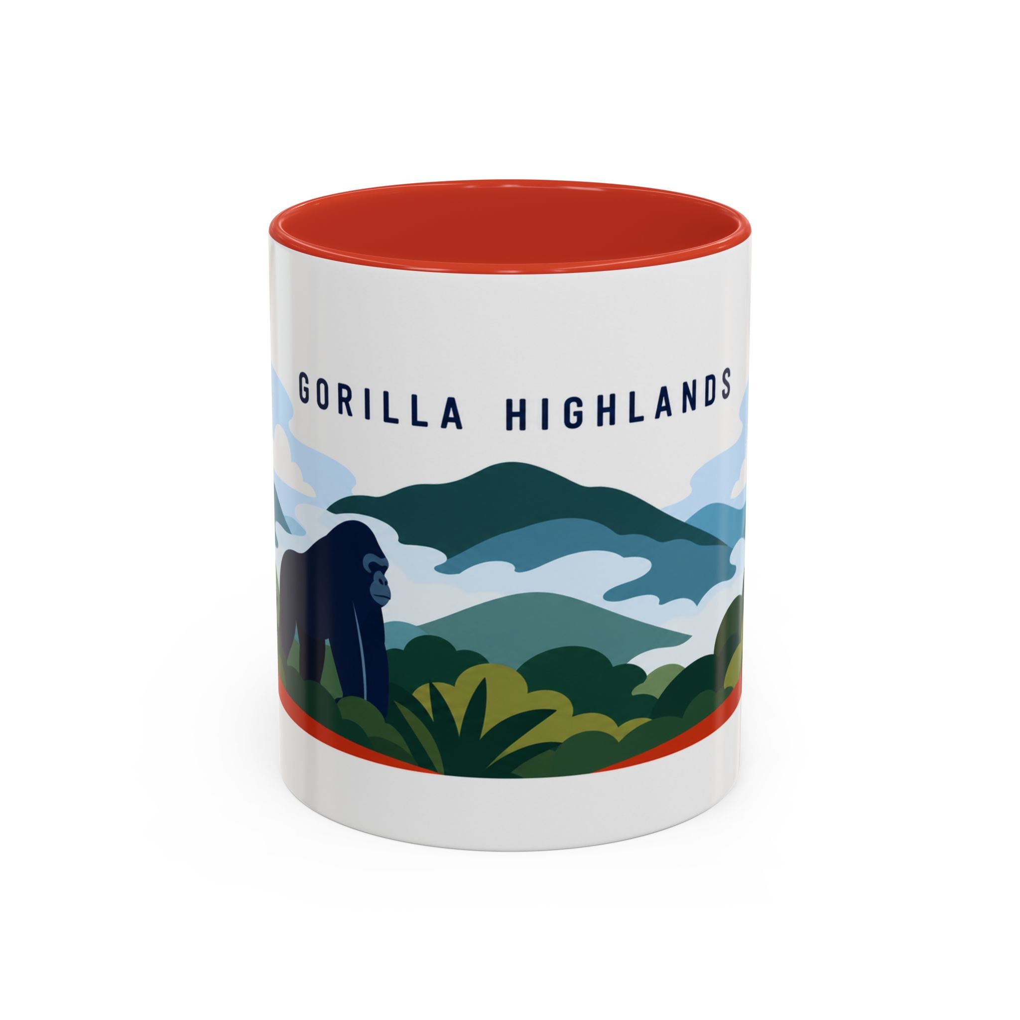 Gorilla Highlands Coffee Mug | Travel Destination Souvenir Gift | Accent Color Ceramic 11oz 15oz