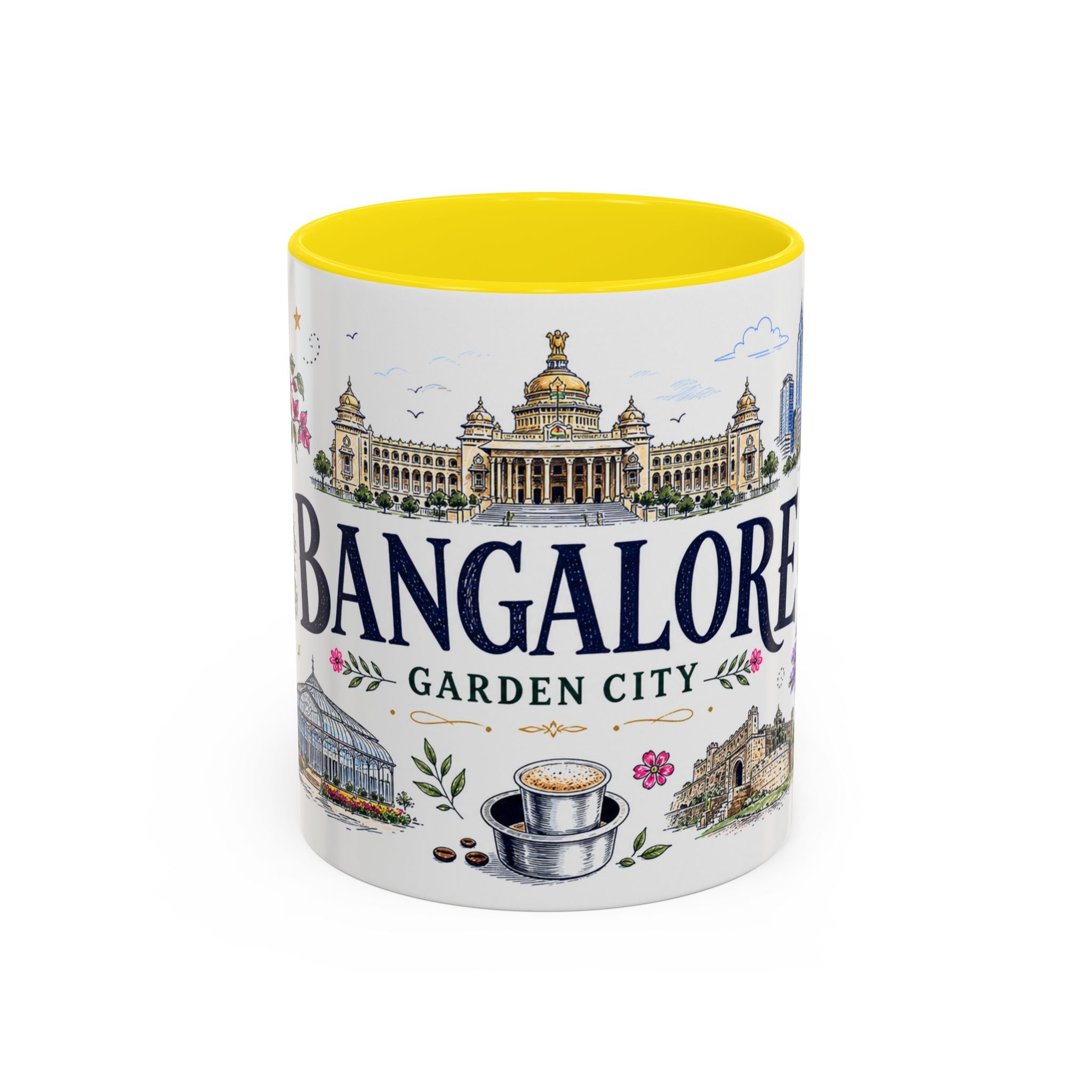 Bangalore Coffee Mug | India Souvenir Travel Gift | Accent Color Ceramic 11oz 15oz