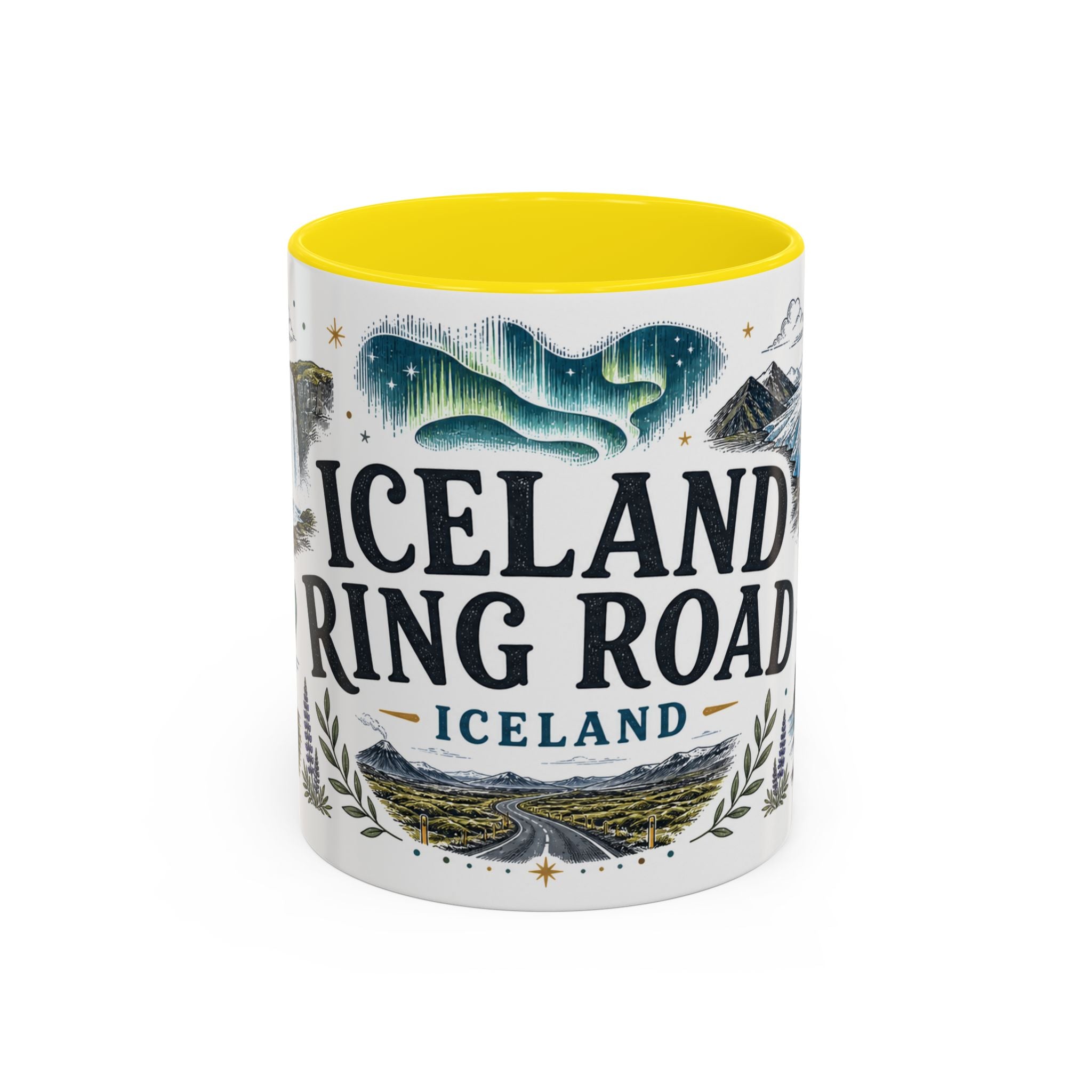 Iceland Ring Road Coffee Mug | Travel Destination Souvenir Gift | Accent Color Ceramic 11oz 15oz