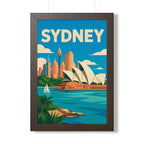 Sydney Opera House Australia Framed Poster | Vintage Travel Wall Art | Black Walnut White Frame | 16x24 20x30
