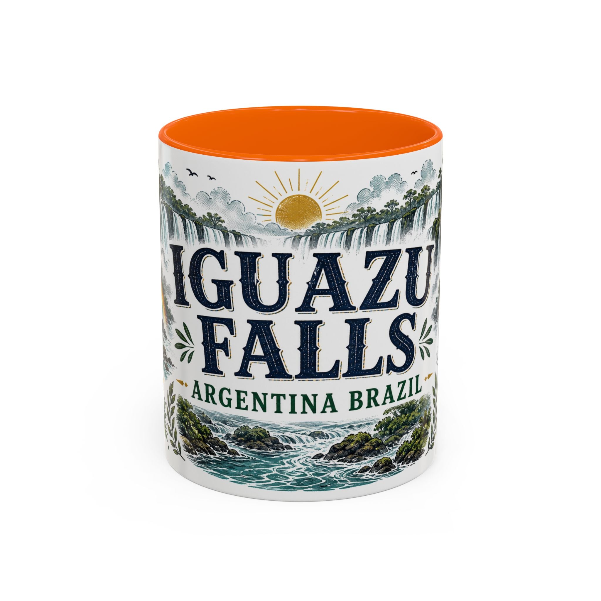 Iguazu Falls Coffee Mug | Travel Destination Souvenir Gift | Accent Color Ceramic 11oz 15oz