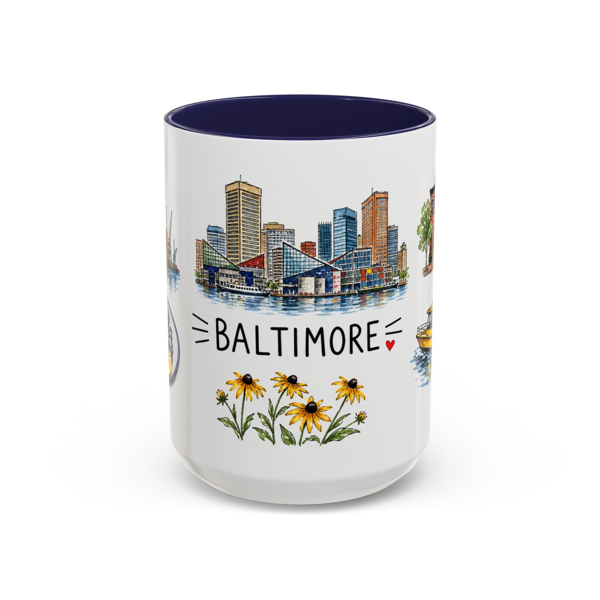 Baltimore Illustrated Travel Mug | City Souvenir Accent Coffee Mug | 11oz 15oz Ceramic Cup