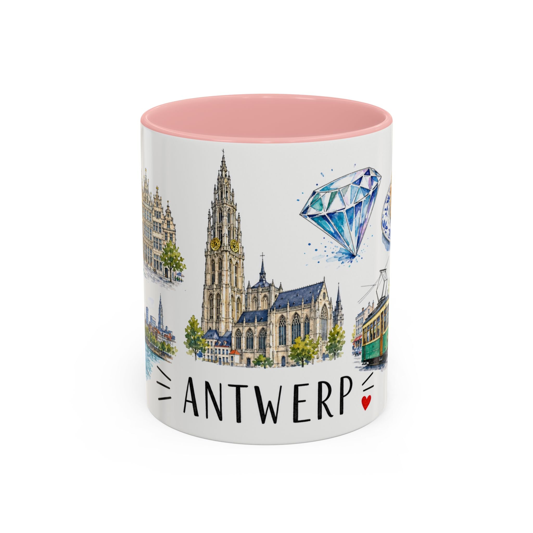 Antwerp Illustrated Travel Mug | City Souvenir Accent Coffee Mug | 11oz 15oz Ceramic Cup