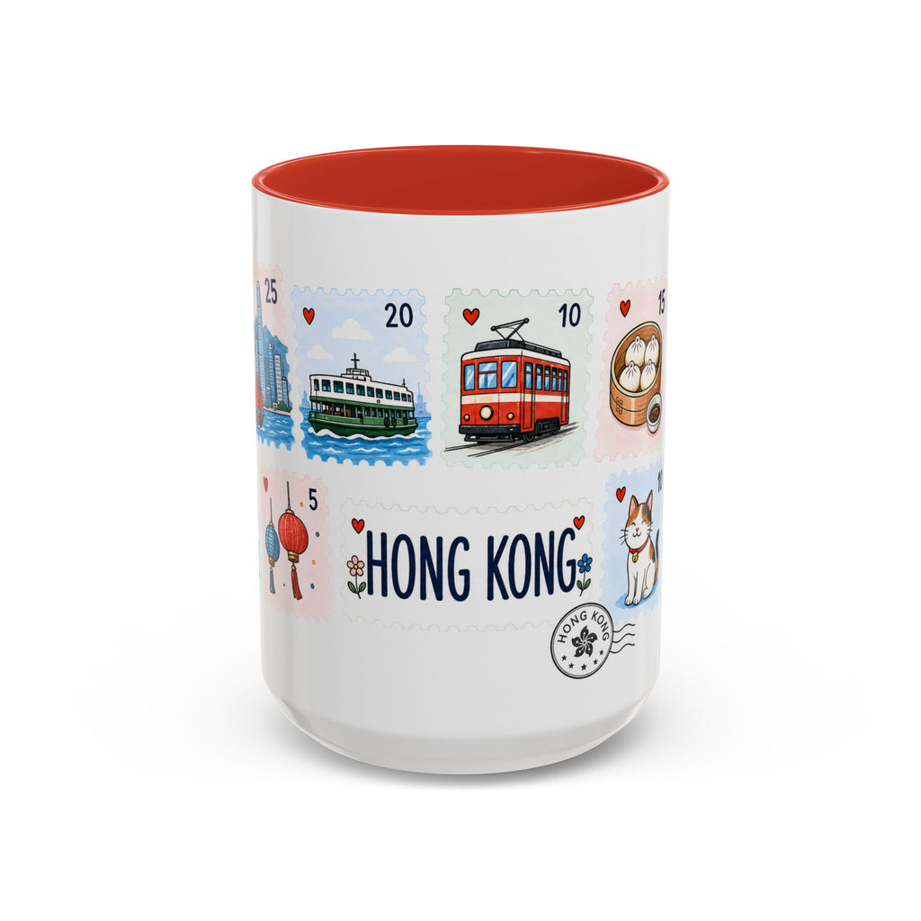 Hong Kong Coffee Mug | Postage Stamp Collage Mug | Travel Souvenir Accent Cup 11oz 15oz
