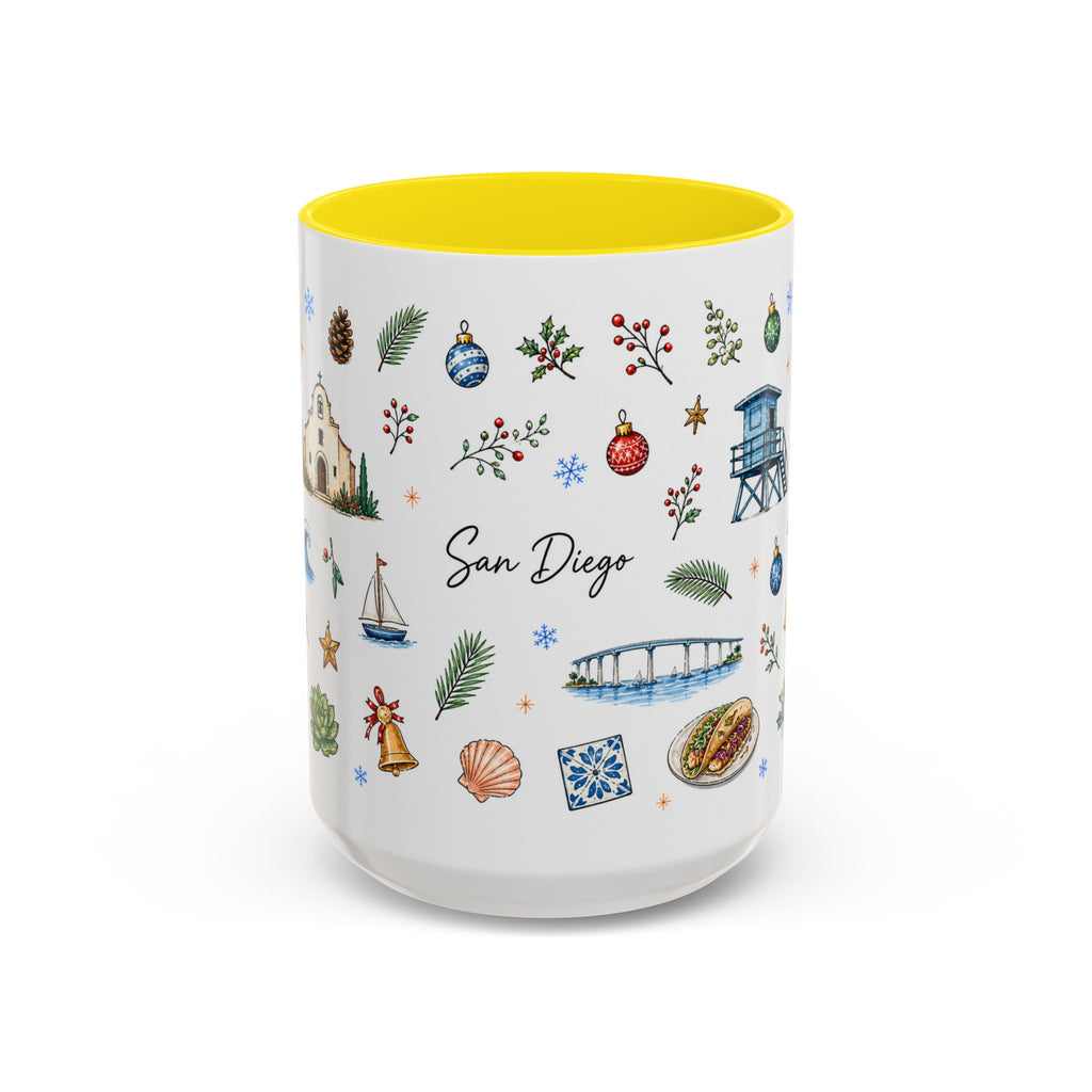 San Diego Christmas Mug | Watercolor City Souvenir, Holiday Travel Gift (11oz/15oz)