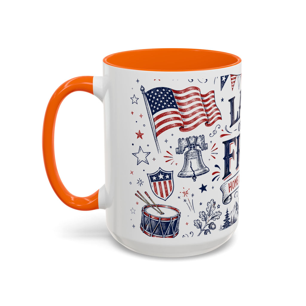 Land of the Free Coffee Mug | Home of the Brave 4th of July Gift | Accent Color Ceramic 11oz 15oz