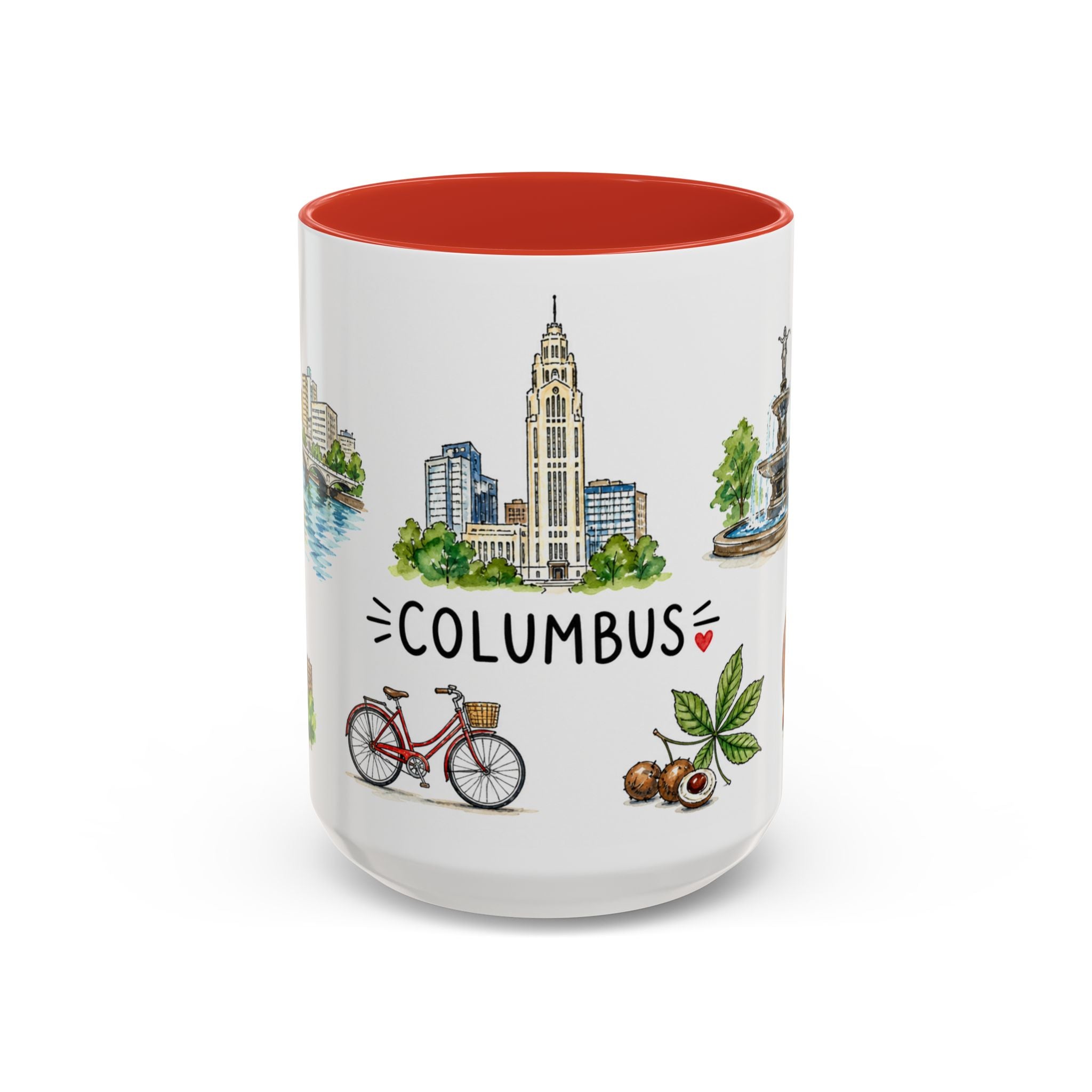 Columbus Illustrated Travel Mug | City Souvenir Accent Coffee Mug | 11oz 15oz Ceramic Cup