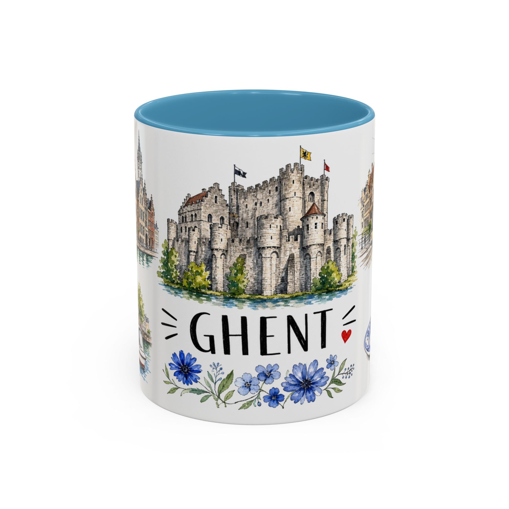 Ghent Illustrated Travel Mug | City Souvenir Accent Coffee Mug | 11oz 15oz Ceramic Cup