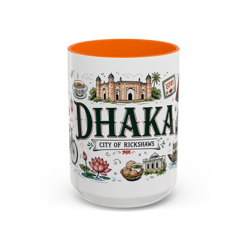 Dhaka Coffee Mug | Bangladesh Souvenir Travel Gift | Accent Color Ceramic 11oz 15oz