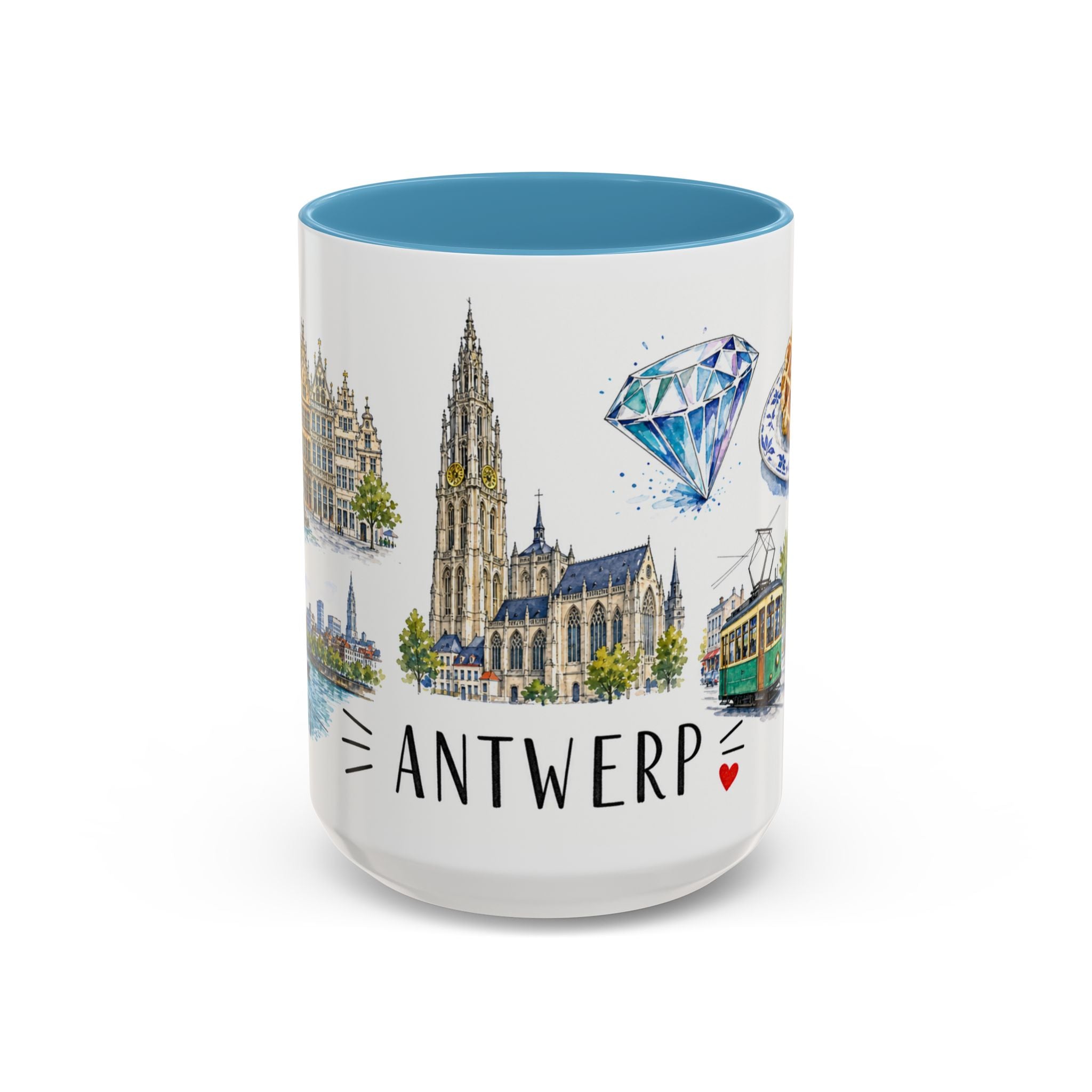 Antwerp Illustrated Travel Mug | City Souvenir Accent Coffee Mug | 11oz 15oz Ceramic Cup