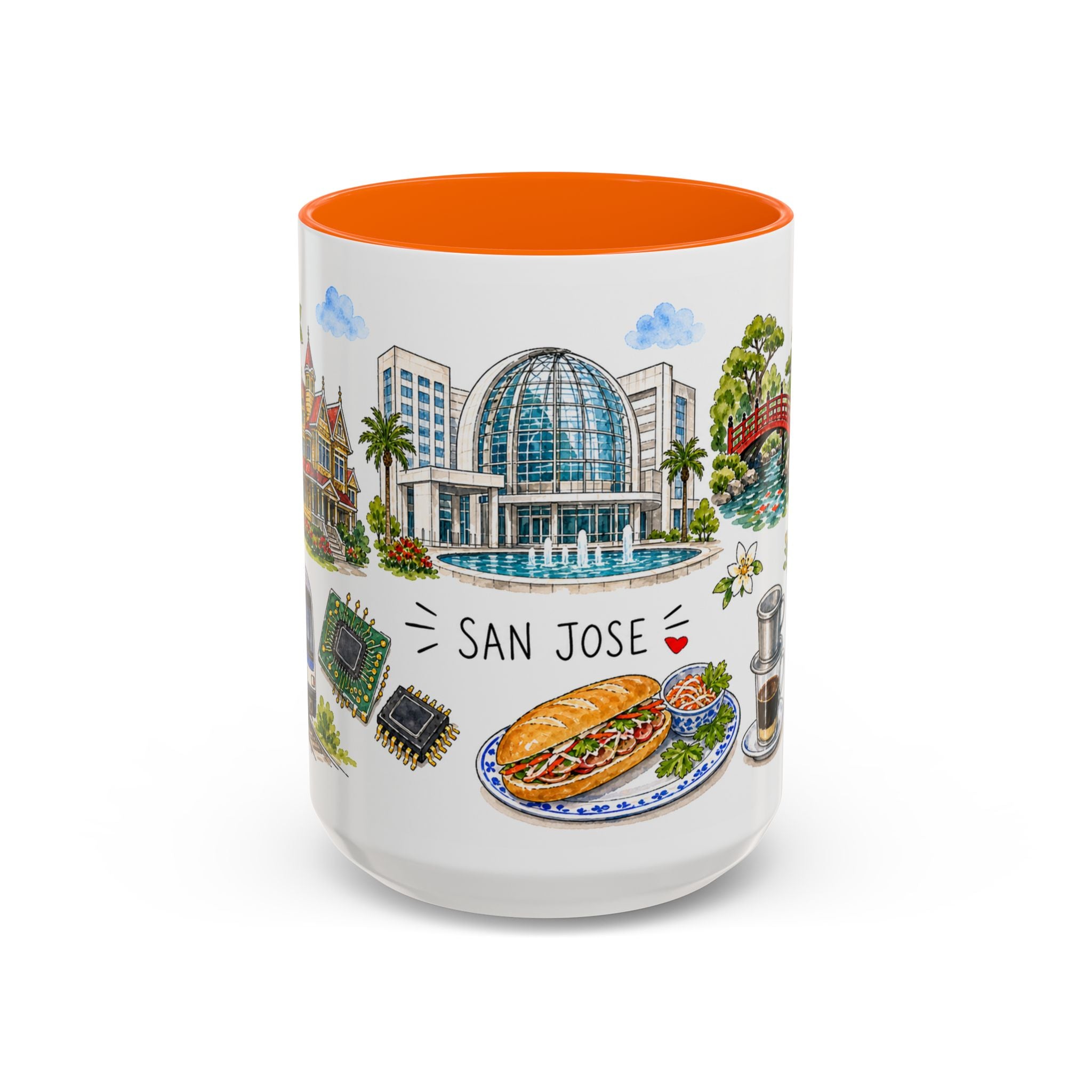 San Jose Illustrated Travel Mug | City Souvenir Accent Coffee Mug | 11oz 15oz Ceramic Cup