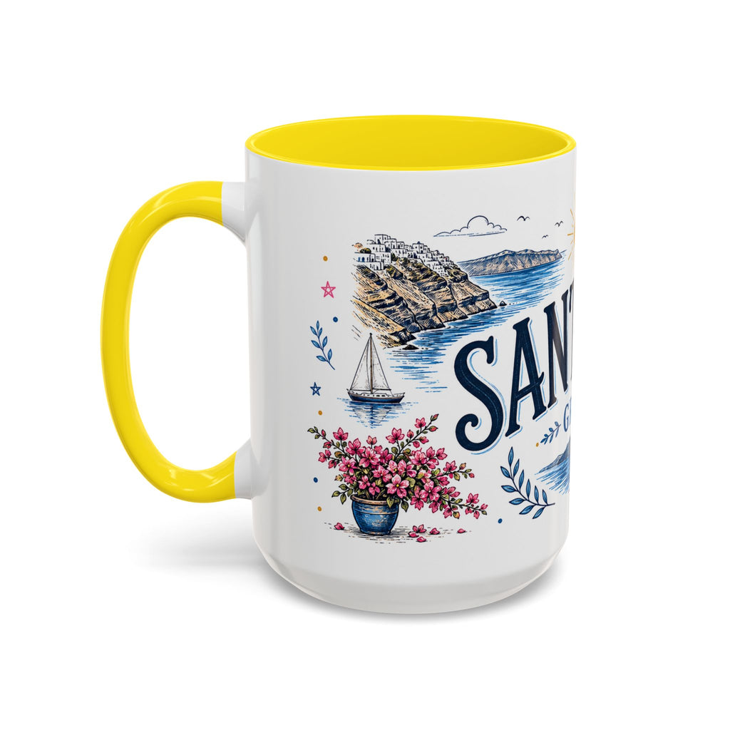 Santorini Coffee Mug | Travel Destination Souvenir Gift | Accent Color Ceramic 11oz 15oz