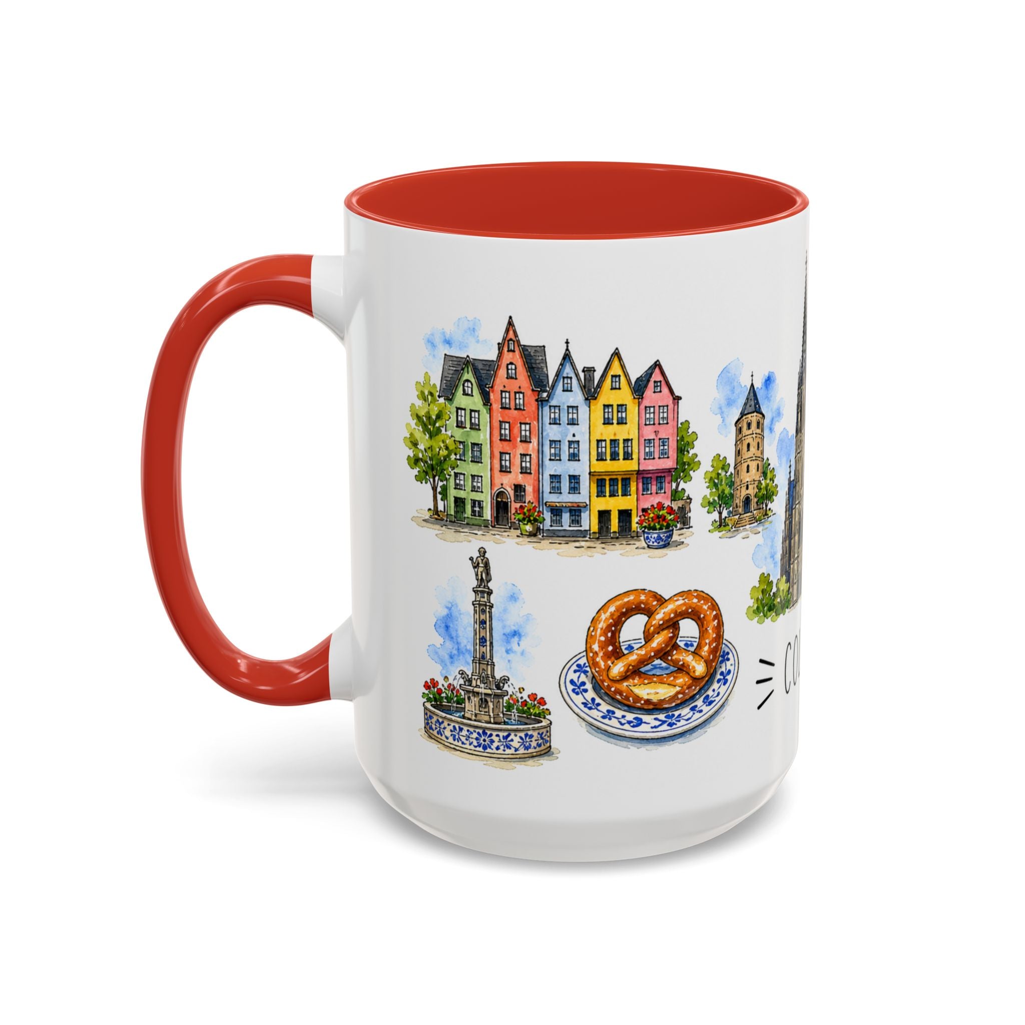 Cologne Illustrated Travel Mug | City Souvenir Accent Coffee Mug | 11oz 15oz Ceramic Cup