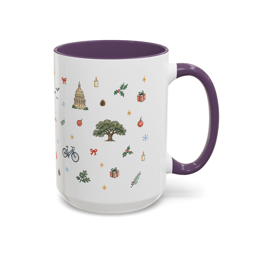 Austin Christmas Mug | Watercolor Travel Souvenir | Holiday Gift | Accent Ceramic Coffee Cup 11oz 15oz