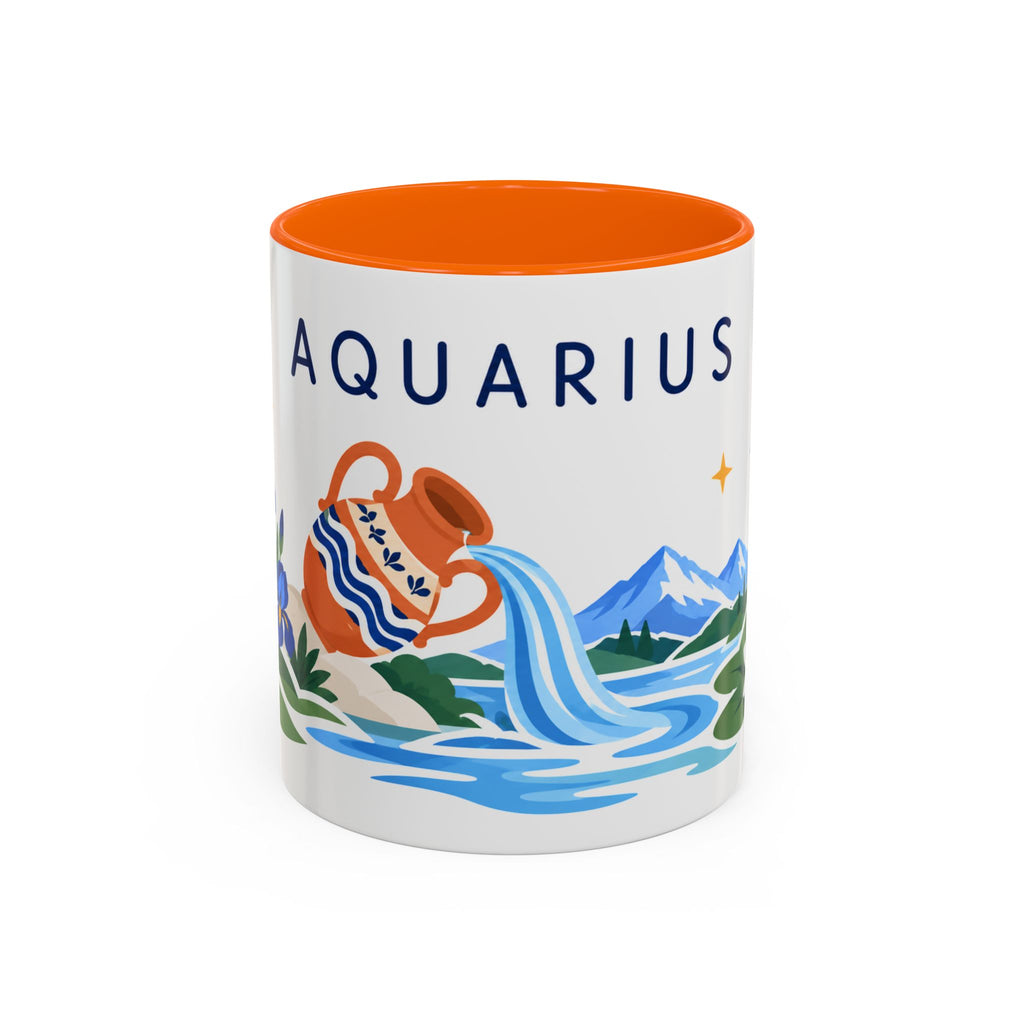 Aquarius Zodiac Coffee Mug | Water Bearer Design | Astrology Birthday Gift | 11 oz 15 oz Ceramic Accent Mug