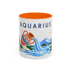 Aquarius Zodiac Coffee Mug | Water Bearer Design | Astrology Birthday Gift | 11 oz 15 oz Ceramic Accent Mug
