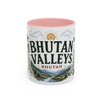 Bhutan Valleys Coffee Mug | Travel Destination Souvenir Gift | Accent Color Ceramic 11oz 15oz