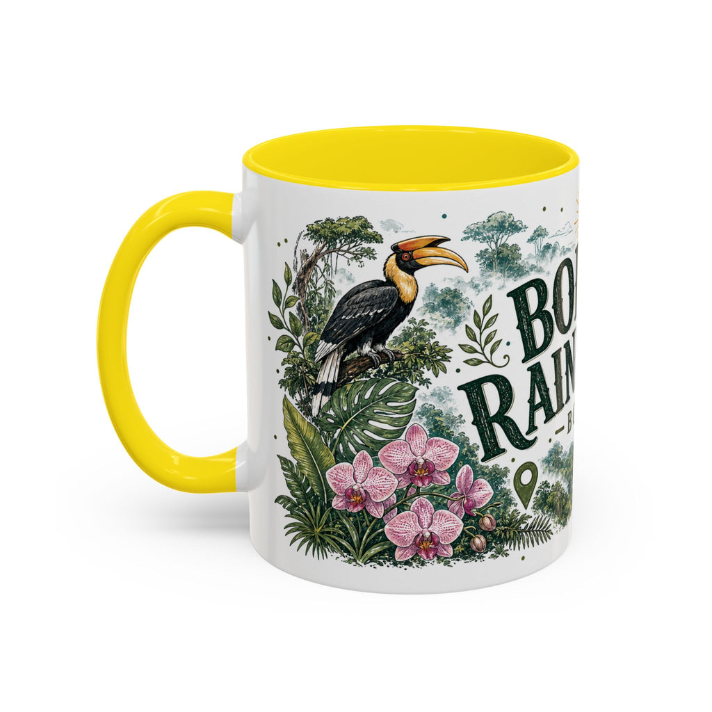 Borneo Rainforest Coffee Mug | Travel Destination Souvenir Gift | Accent Color Ceramic 11oz 15oz