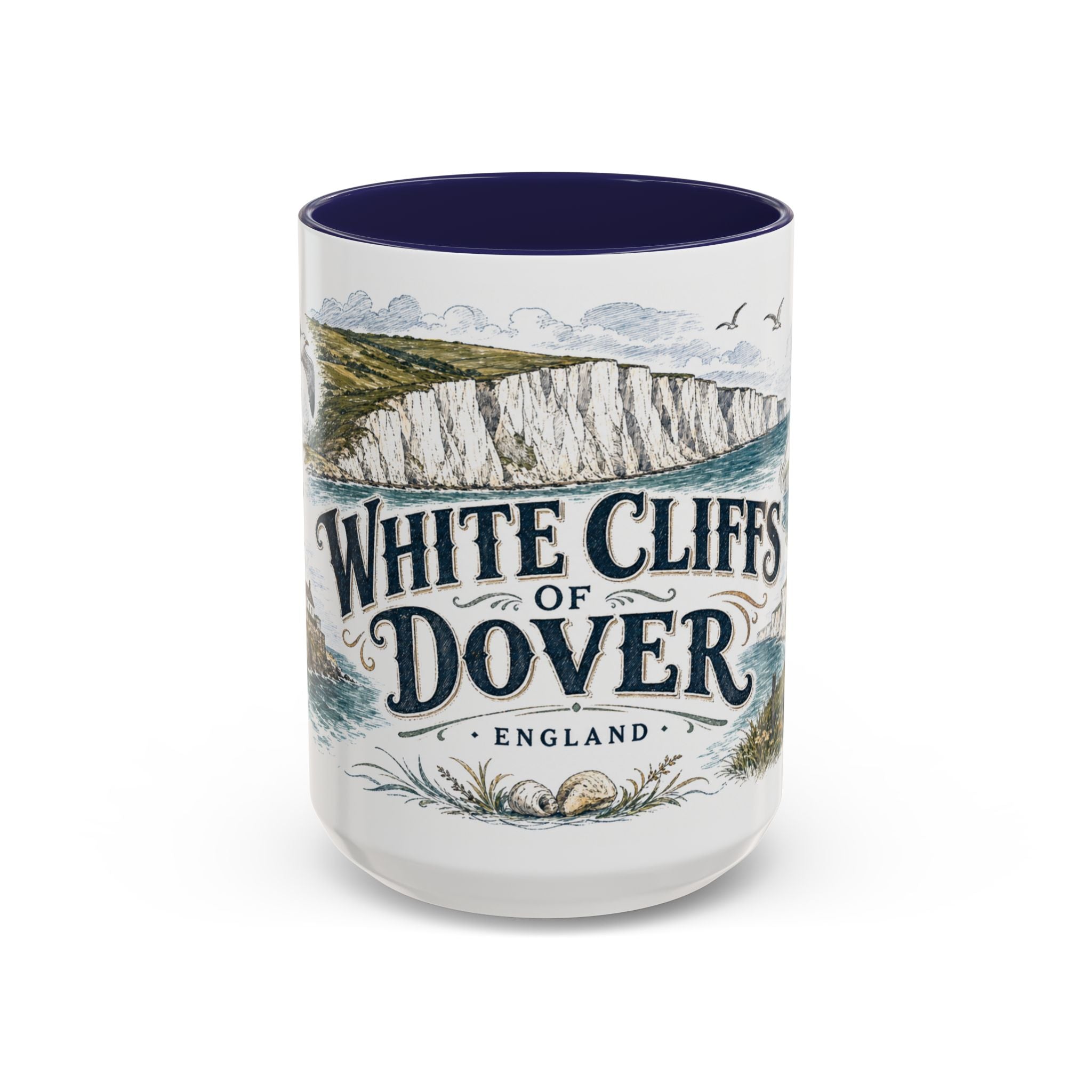 White Cliffs of Dover Mug, England Travel Souvenir, Bucket List Gift, Accent Ceramic Coffee Mug 11oz 15oz