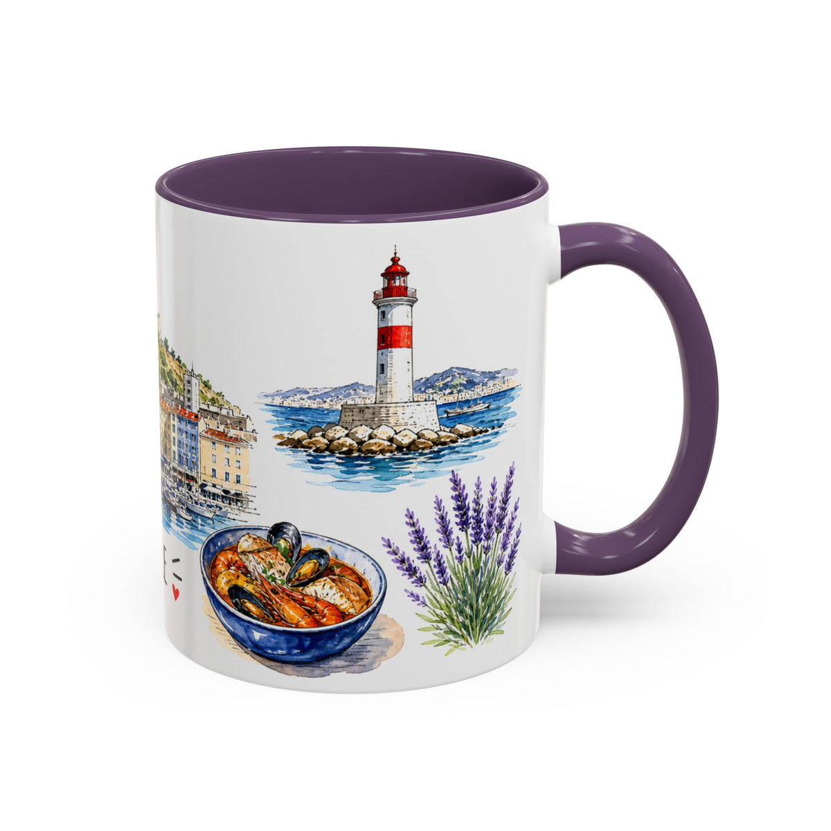 Marseille Illustrated Travel Mug | City Souvenir Accent Coffee Mug | 11oz 15oz Ceramic Cup
