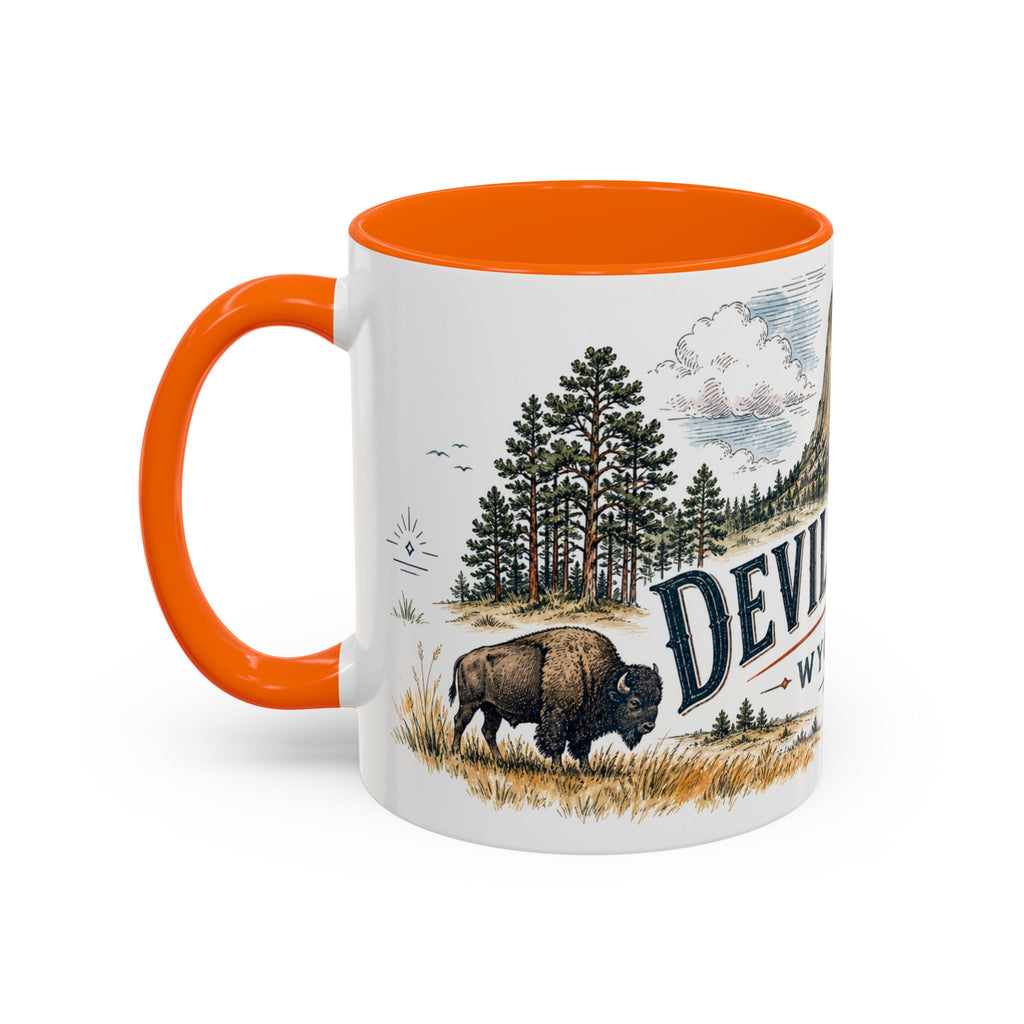 Devils Tower Mug, Wyoming Travel Souvenir, Bucket List Gift, Accent Ceramic Coffee Mug 11oz 15oz