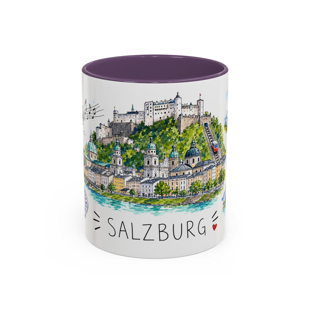 Salzburg Illustrated Travel Mug | City Souvenir Accent Coffee Mug | 11oz 15oz Ceramic Cup
