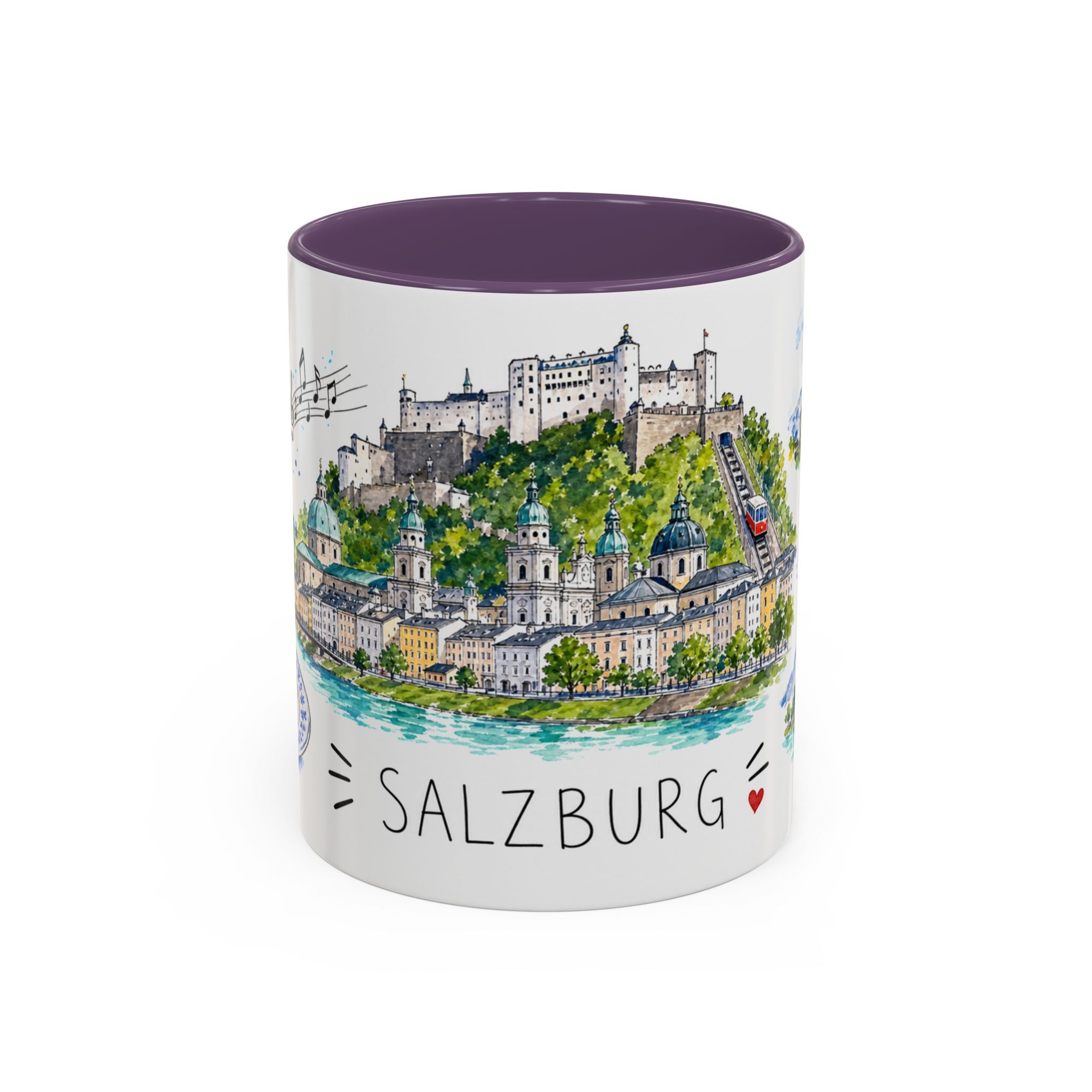 Salzburg Illustrated Travel Mug | City Souvenir Accent Coffee Mug | 11oz 15oz Ceramic Cup