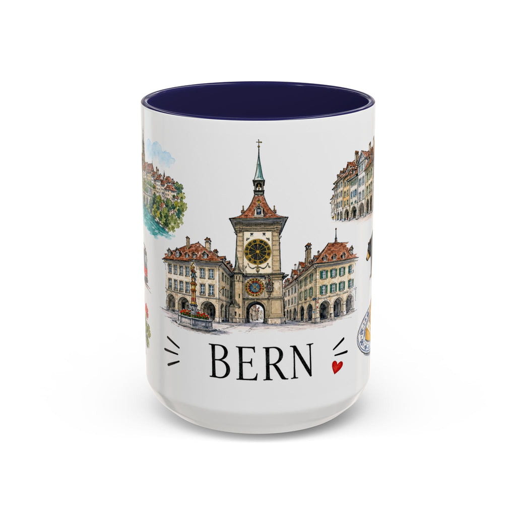 Bern Illustrated Travel Mug | City Souvenir Accent Coffee Mug | 11oz 15oz Ceramic Cup