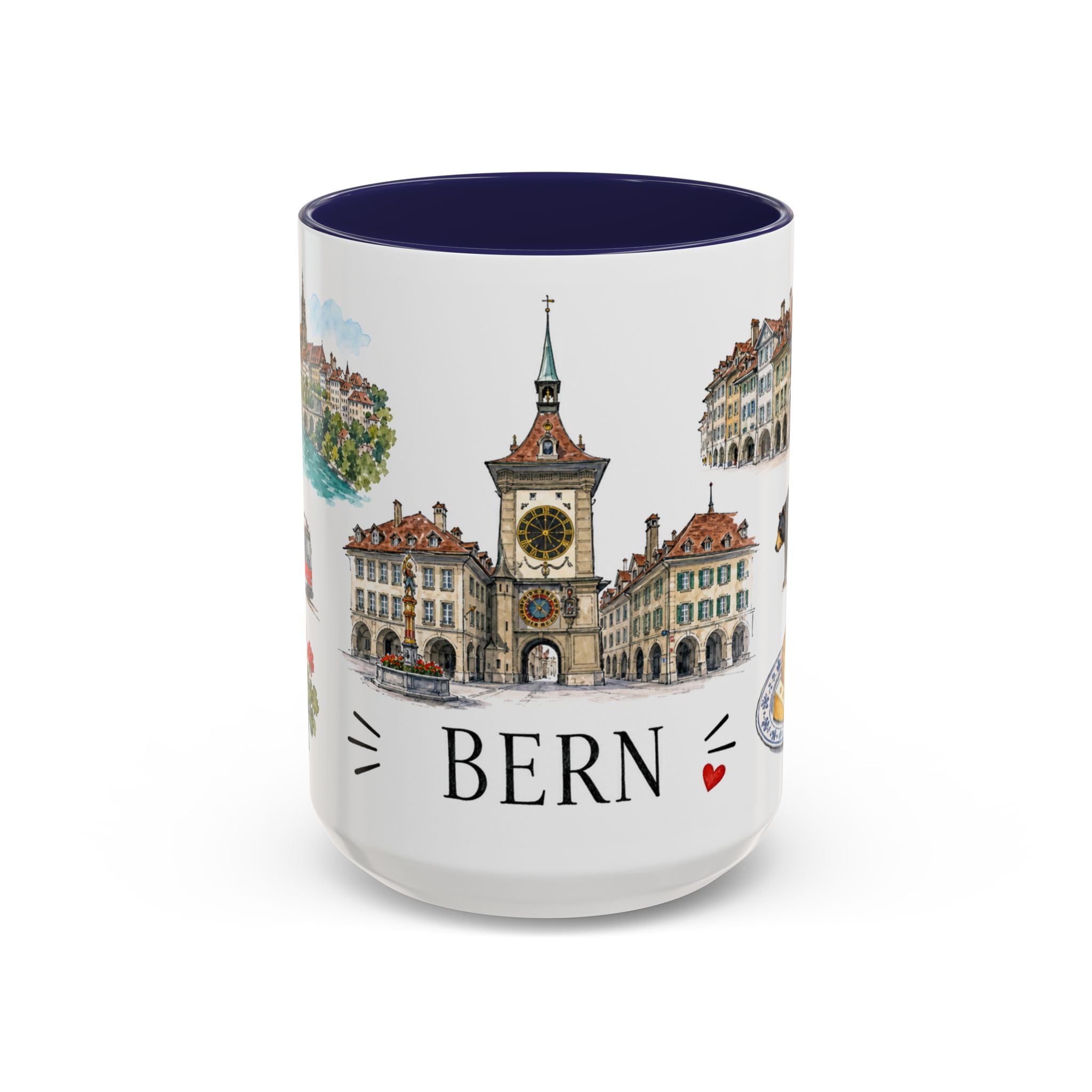 Bern Illustrated Travel Mug | City Souvenir Accent Coffee Mug | 11oz 15oz Ceramic Cup