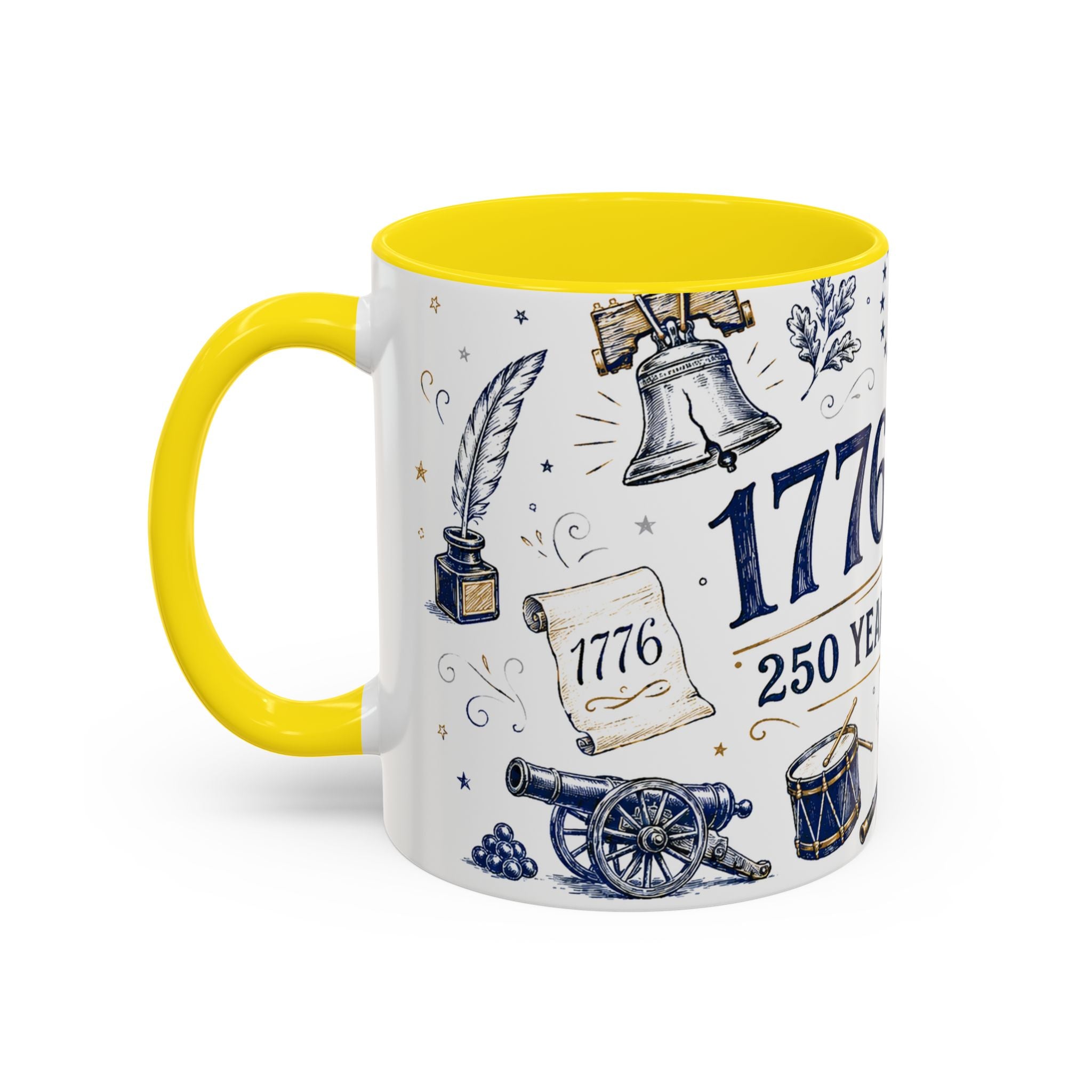 America 250 Coffee Mug | 1776-2026 Patriotic 4th of July Gift | Accent Color Ceramic 11oz 15oz