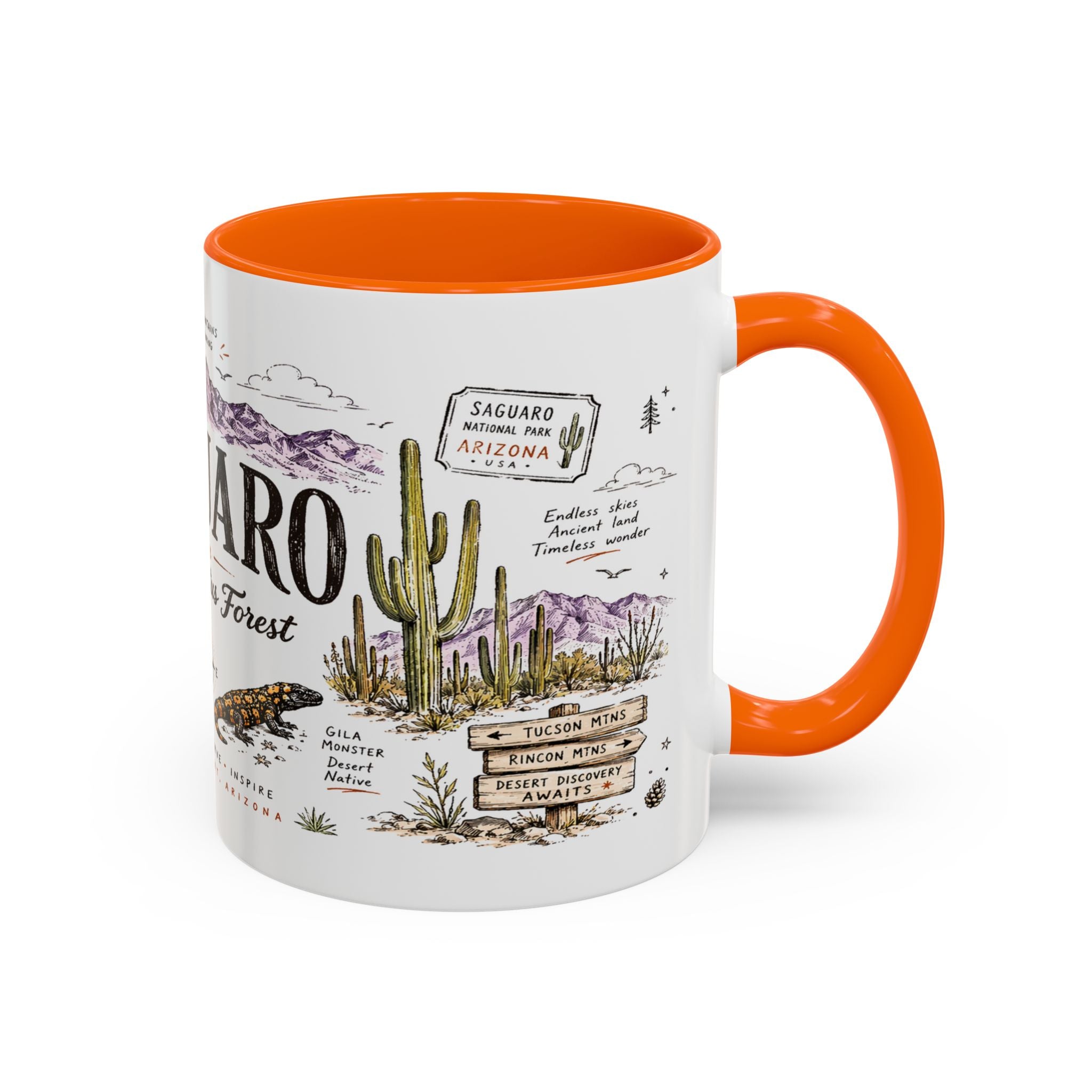 Saguaro National Park Coffee Mug | Arizona Desert Cactus Sunset Gift | Accent Color Ceramic 11oz 15oz