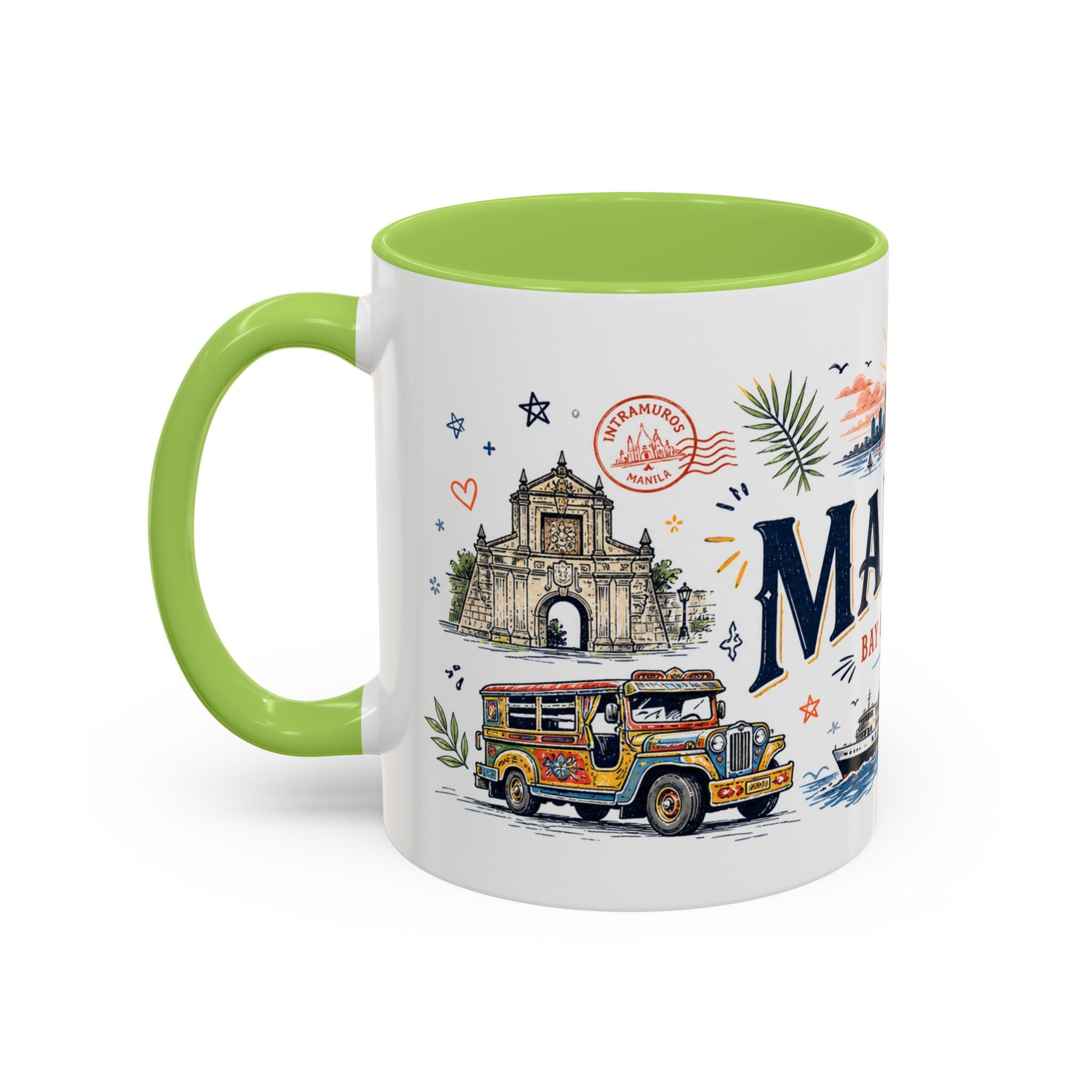 Manila Coffee Mug | Philippines Souvenir Travel Gift | Accent Color Ceramic 11oz 15oz