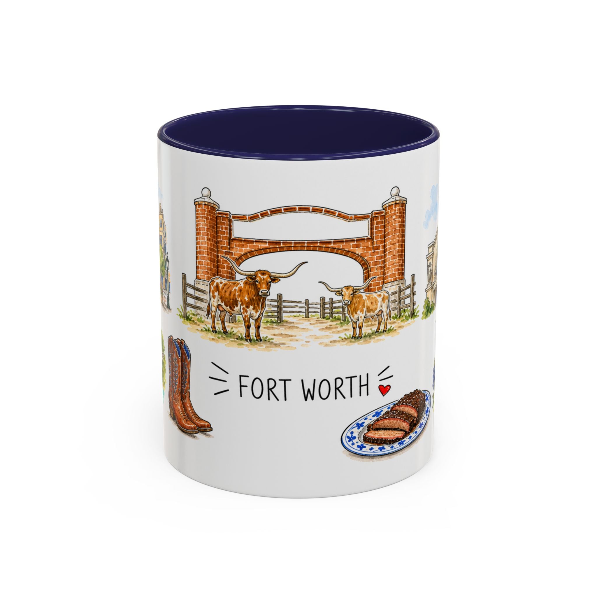 Fort Worth Illustrated Travel Mug | City Souvenir Accent Coffee Mug | 11oz 15oz Ceramic Cup