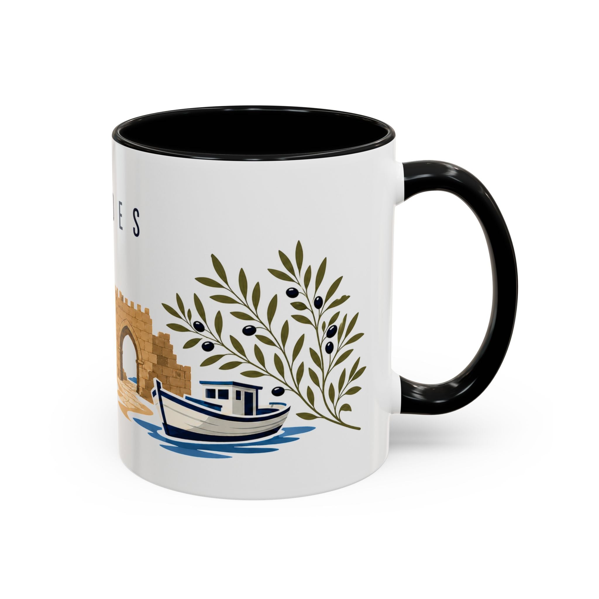 Rhodes Coffee Mug | Greece Travel Souvenir | Porcelain Decal City Gift | 11oz 15oz Accent Mug