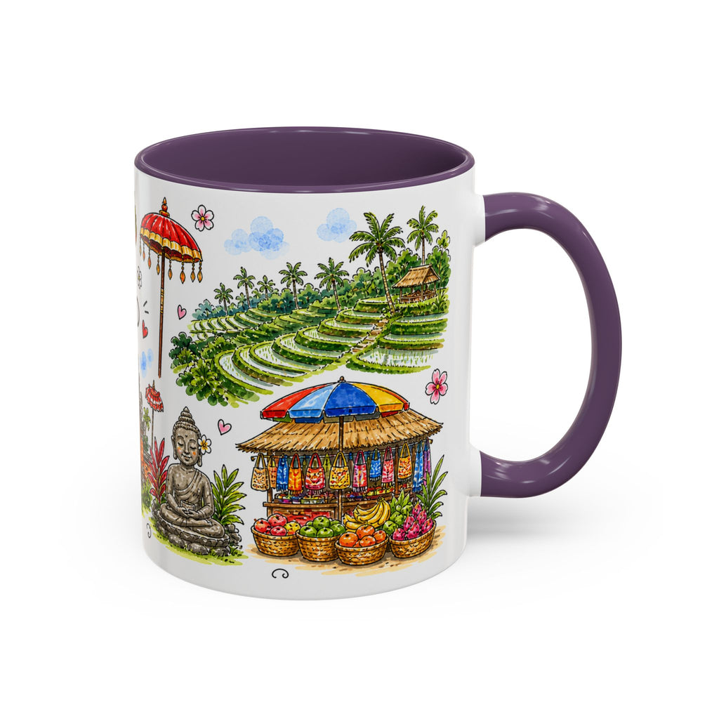 Ubud Illustrated Travel Mug | City Souvenir Accent Coffee Mug | 11oz 15oz Ceramic Cup