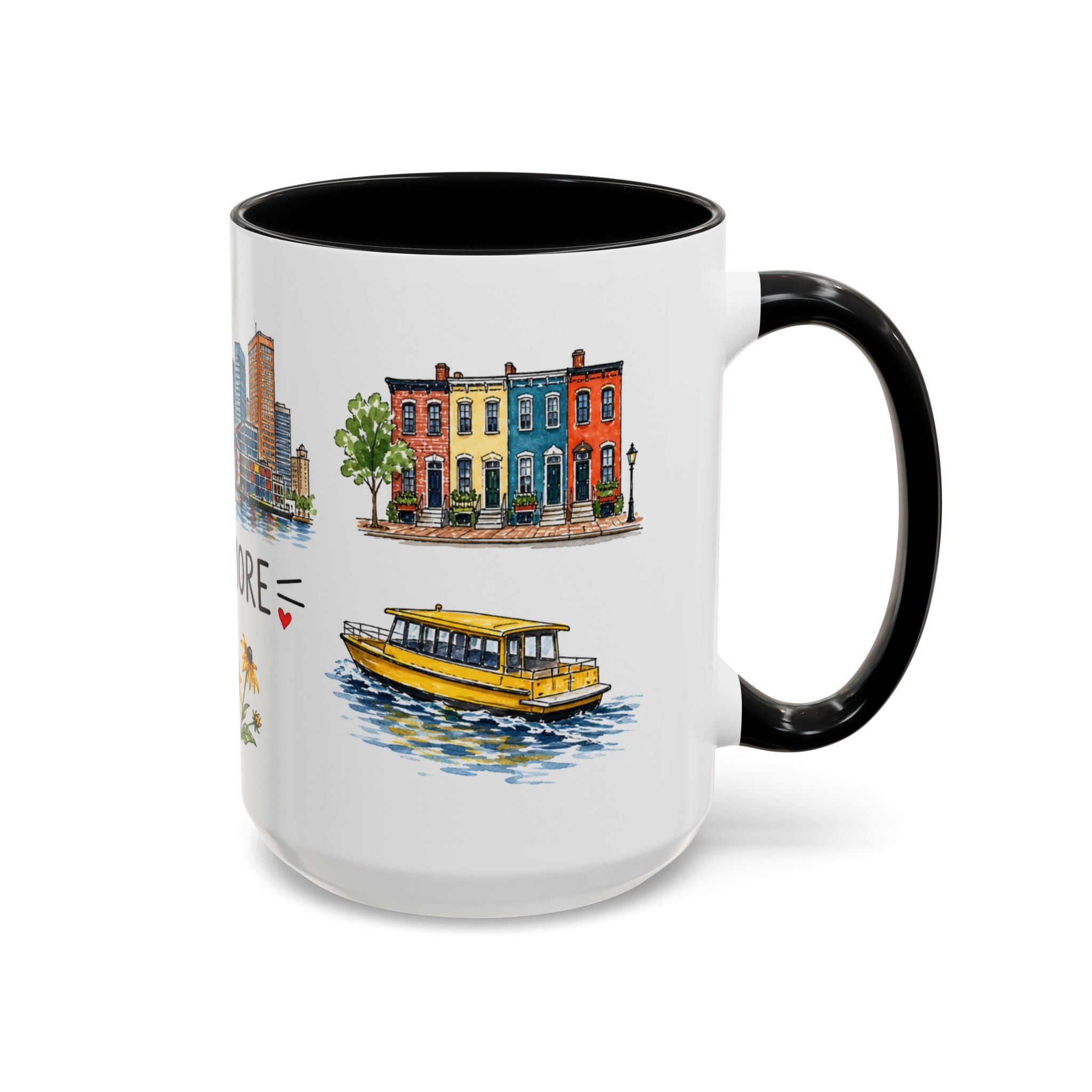 Baltimore Illustrated Travel Mug | City Souvenir Accent Coffee Mug | 11oz 15oz Ceramic Cup