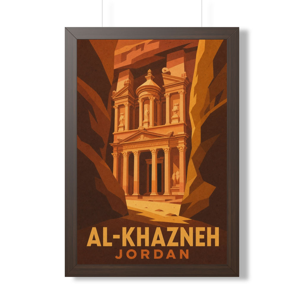 Al-Khazneh Petra Jordan Framed Poster | Vintage Travel Wall Art | Black Walnut White Frame | 16x24 20x30