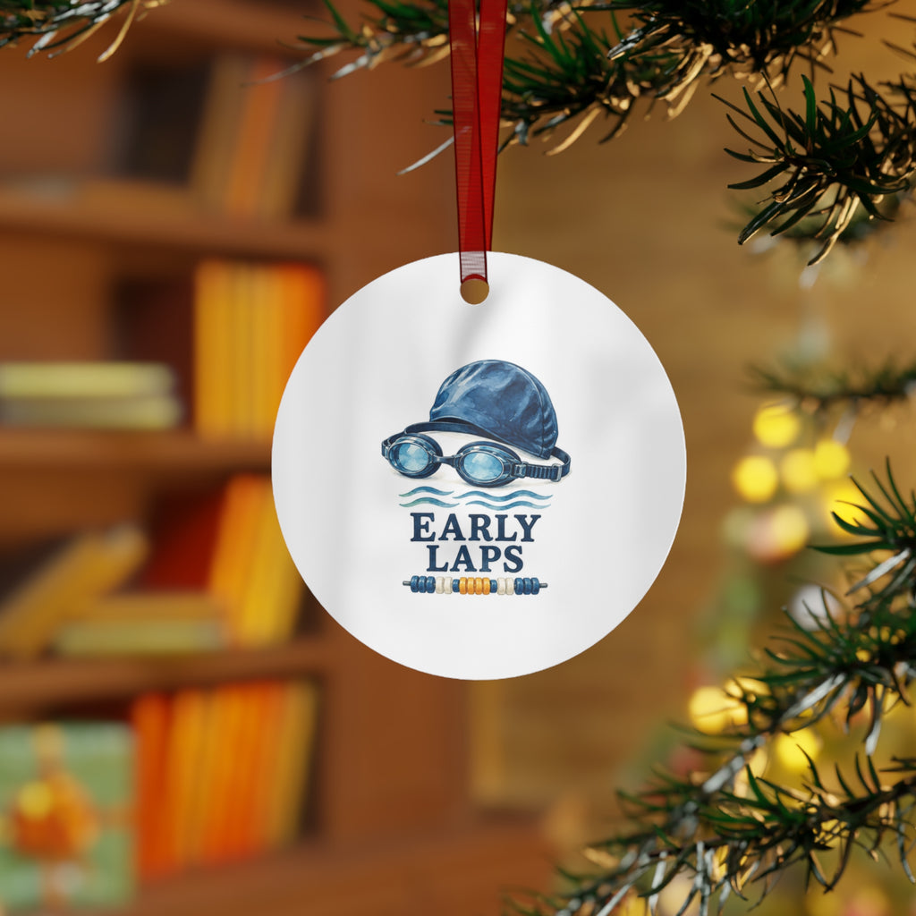 Early Laps Swimming Round Metal Ornament | Sports Gift