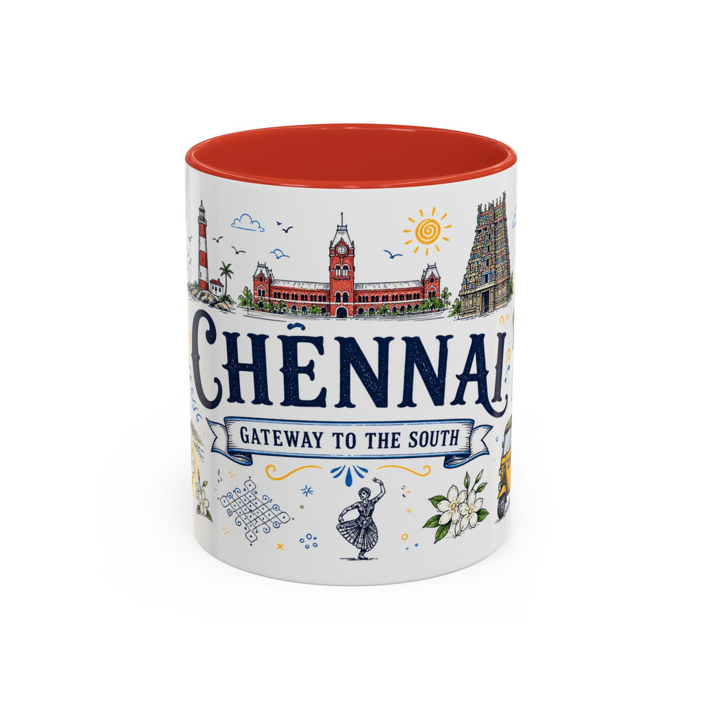 Chennai Coffee Mug | India Souvenir Travel Gift | Accent Color Ceramic 11oz 15oz