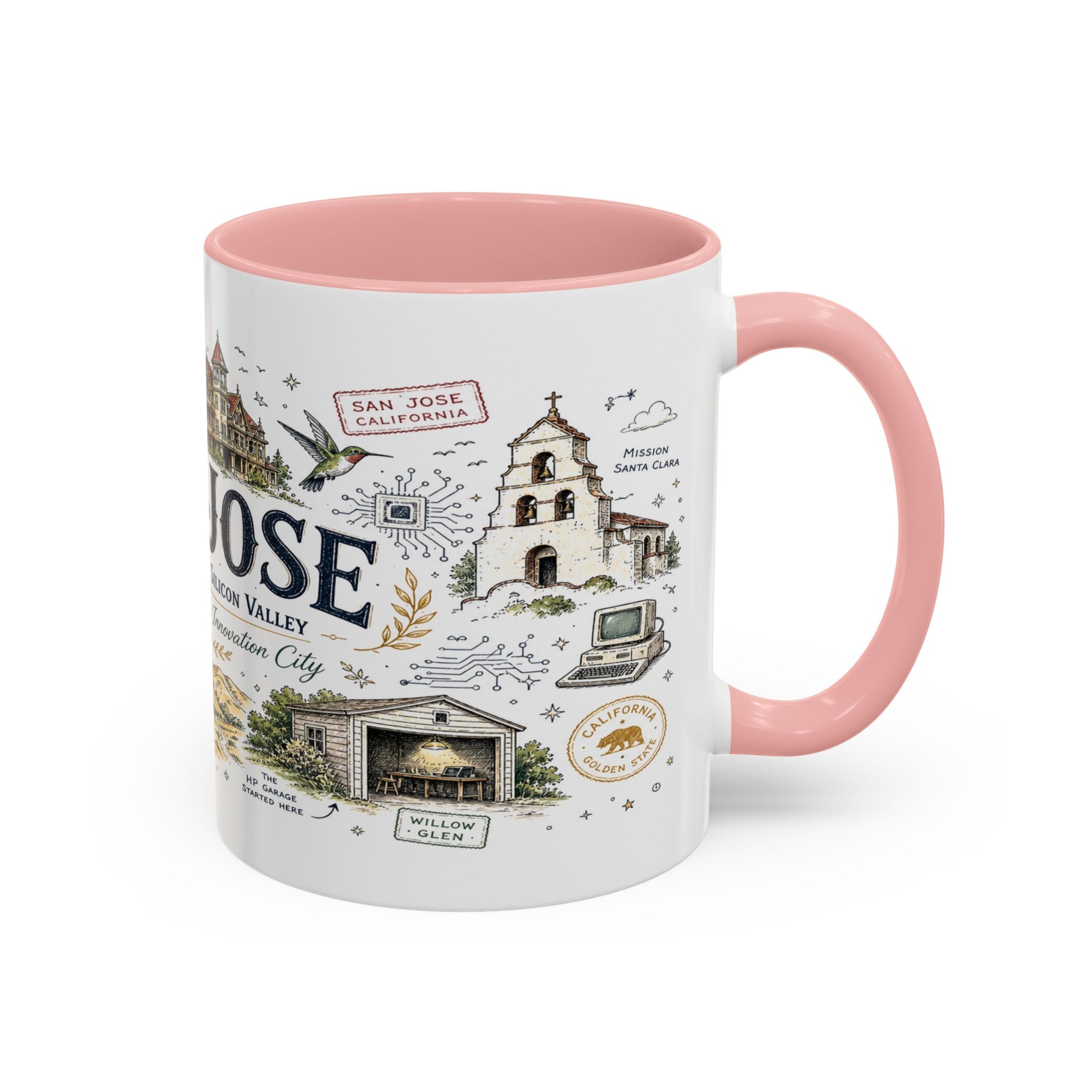 San Jose Coffee Mug | California Souvenir City Gift | Accent Color Ceramic 11oz 15oz