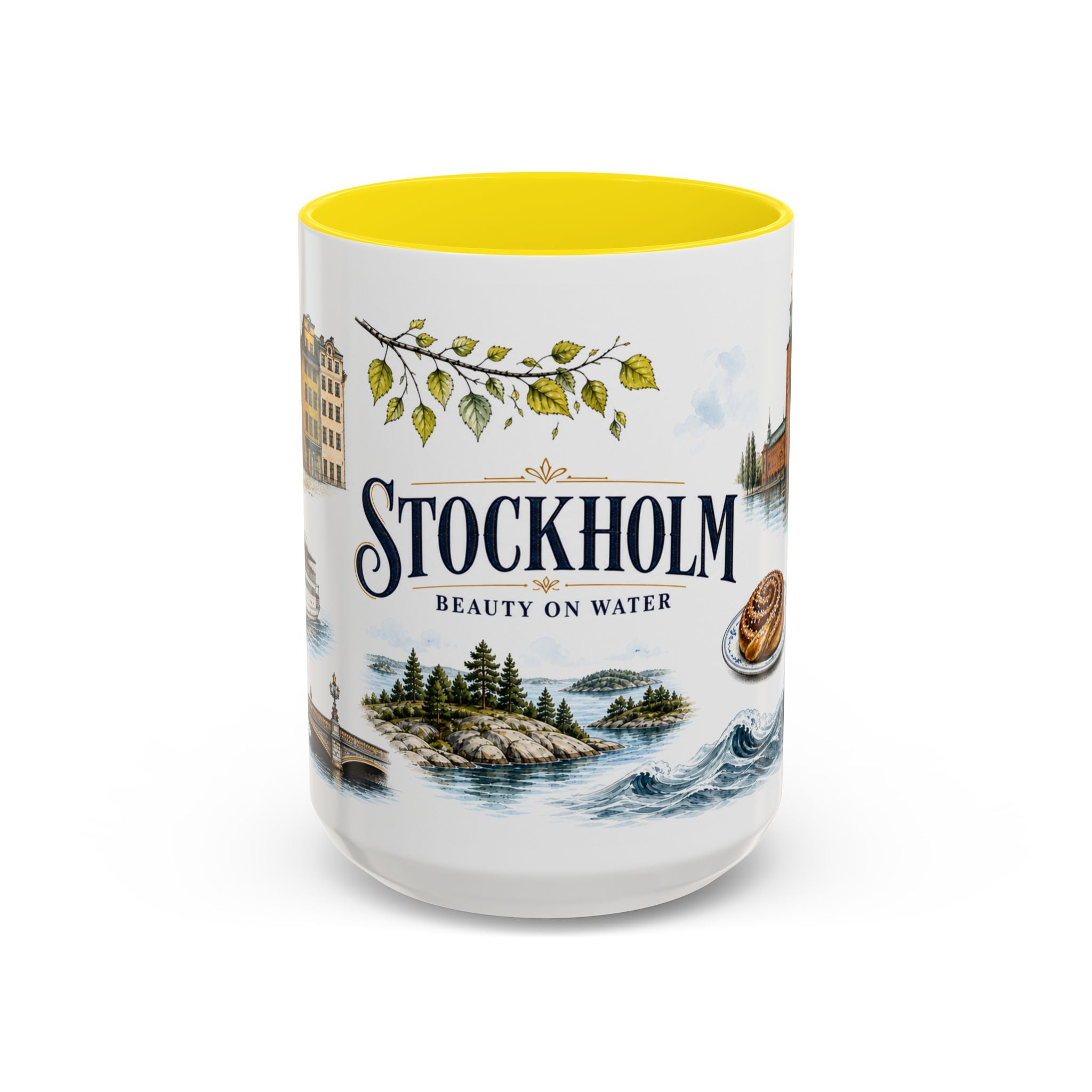Stockholm Coffee Mug | Sweden Travel Souvenir | Vintage Illustrated City Gift | 11 oz 15 oz Accent Mug