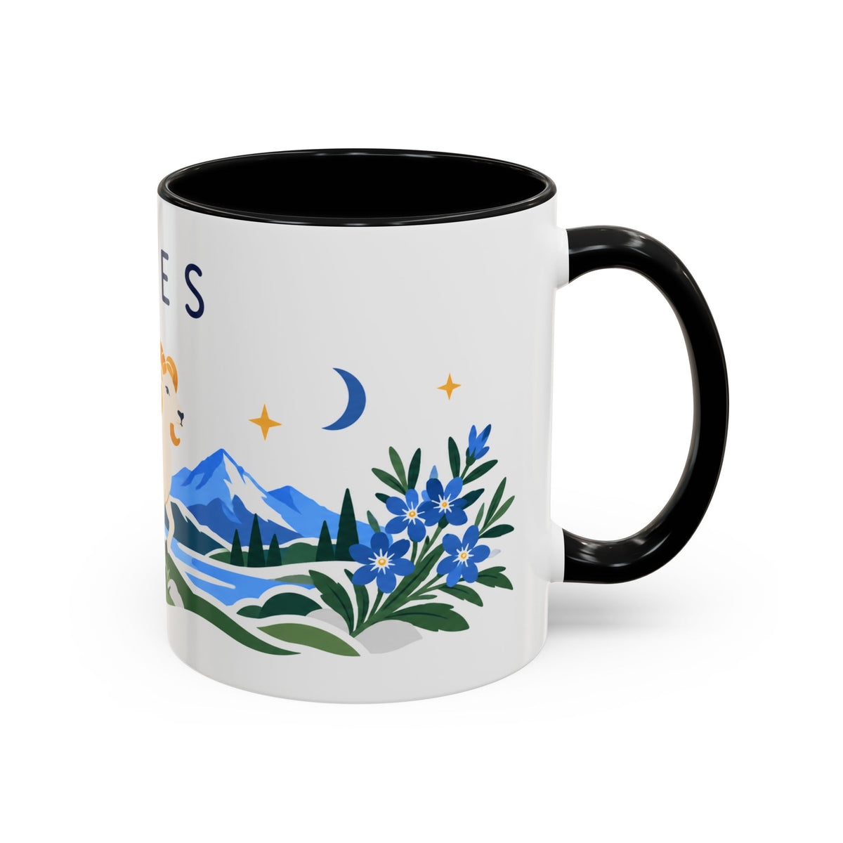 Aries Zodiac Coffee Mug | Ram and Floral Design | Astrology Birthday Gift | 11 oz 15 oz Ceramic Accent Mug
